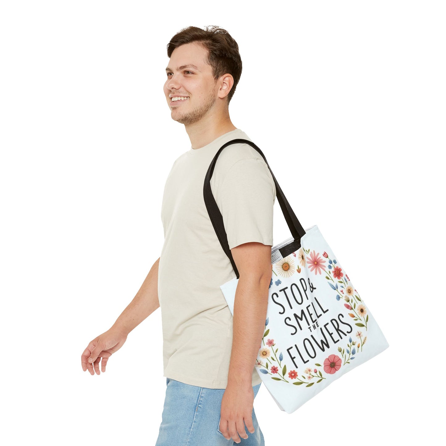 Smell The Flowers Tote Bag (aiB & J Collections) WHITE