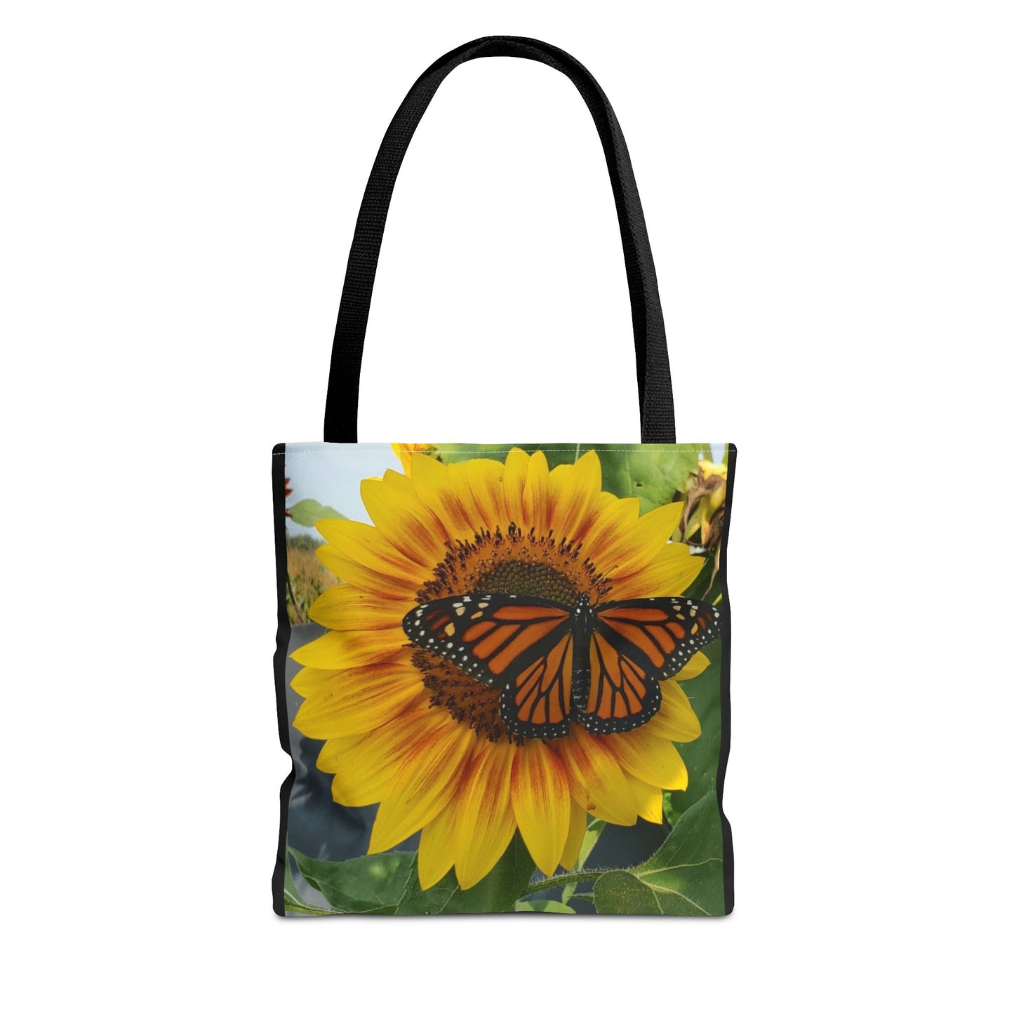 Happy Sunflower Butterfly Tote Bag (Enchanted Exposures By Tammy Lyne) BLACK