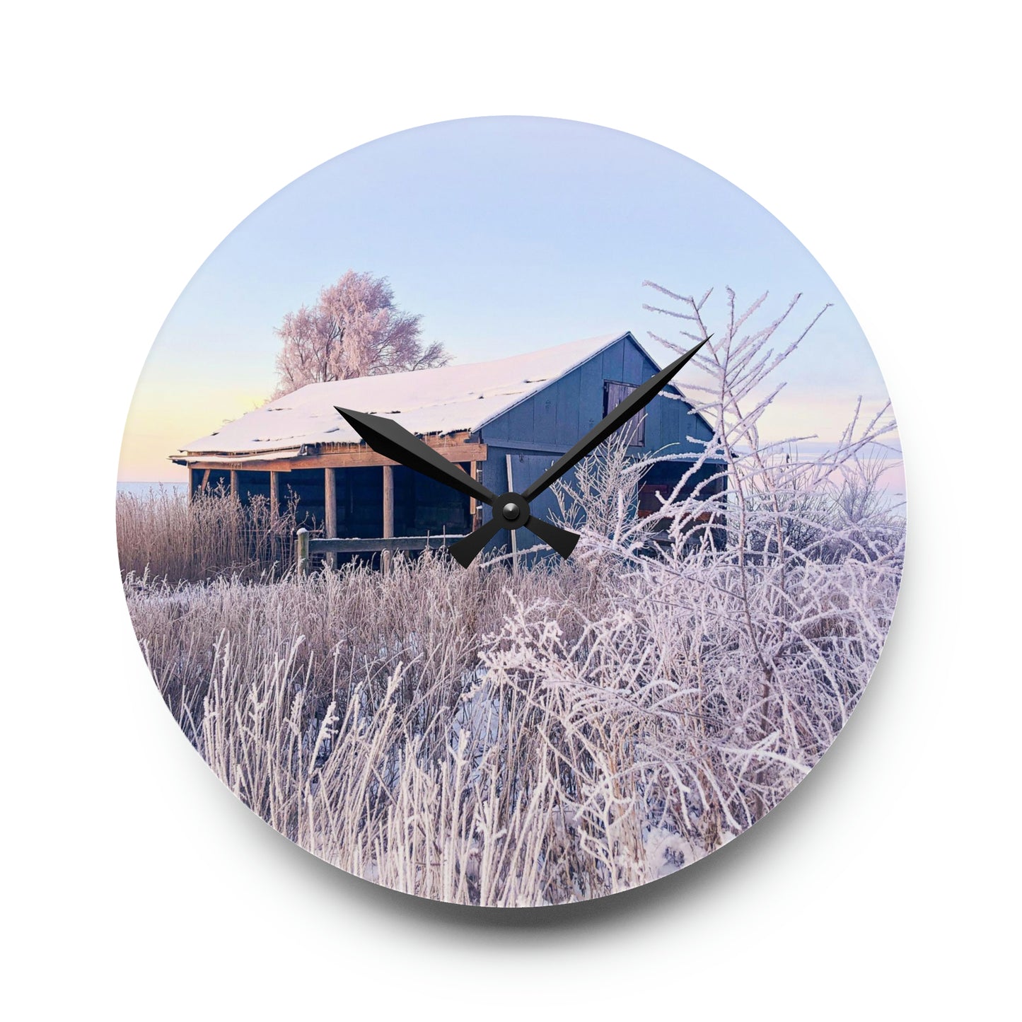 Wintery Barn Acrylic Wall Clock (SP Photography Collection)