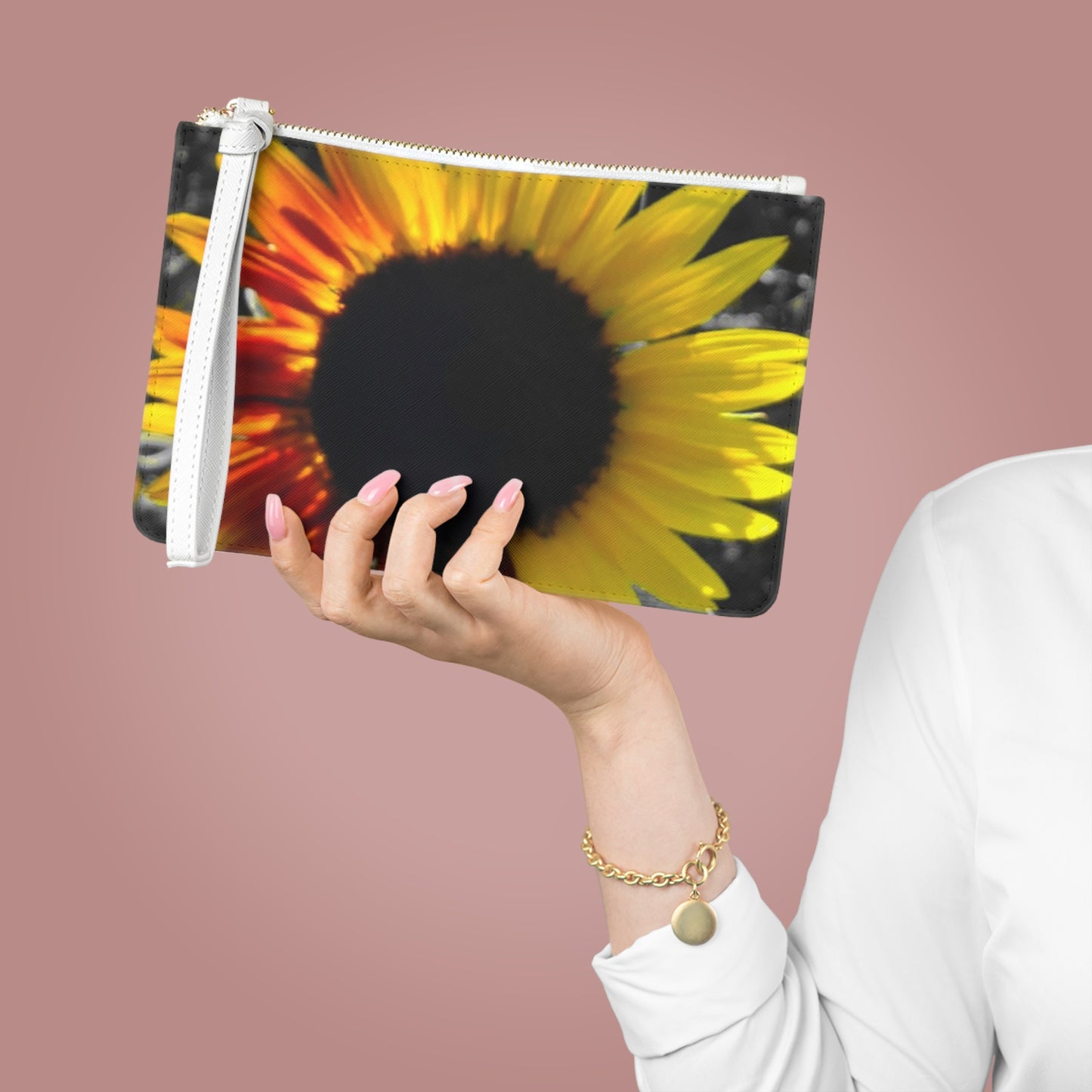 Mixed Sunflower Large Clutch Bag(Enchanted Exposures by Tammy Lyne) BLACK