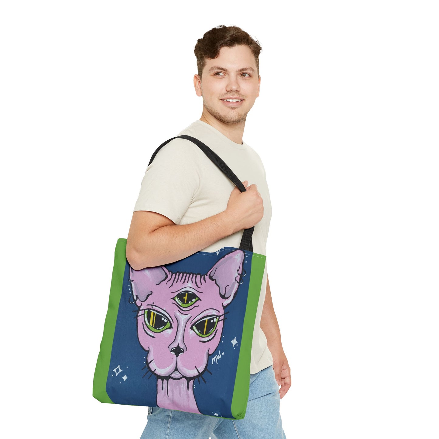 Madam Feline Tote Bag (Peculiar Paintings Collection) LIGHT GREEN