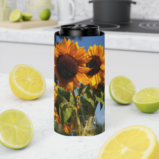 Sunflowers Can Slim Cooler Sleeve (Custom Creations By Catelyn) BLUE