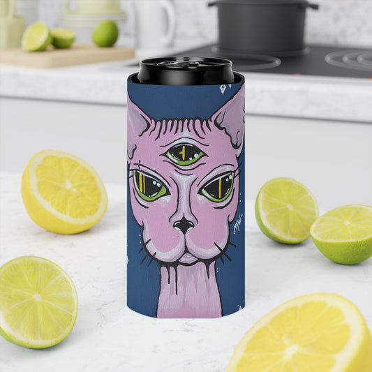 Madame Feline Can Slim Cooler Sleeve (Peculiar Paintings Collection) NAVY