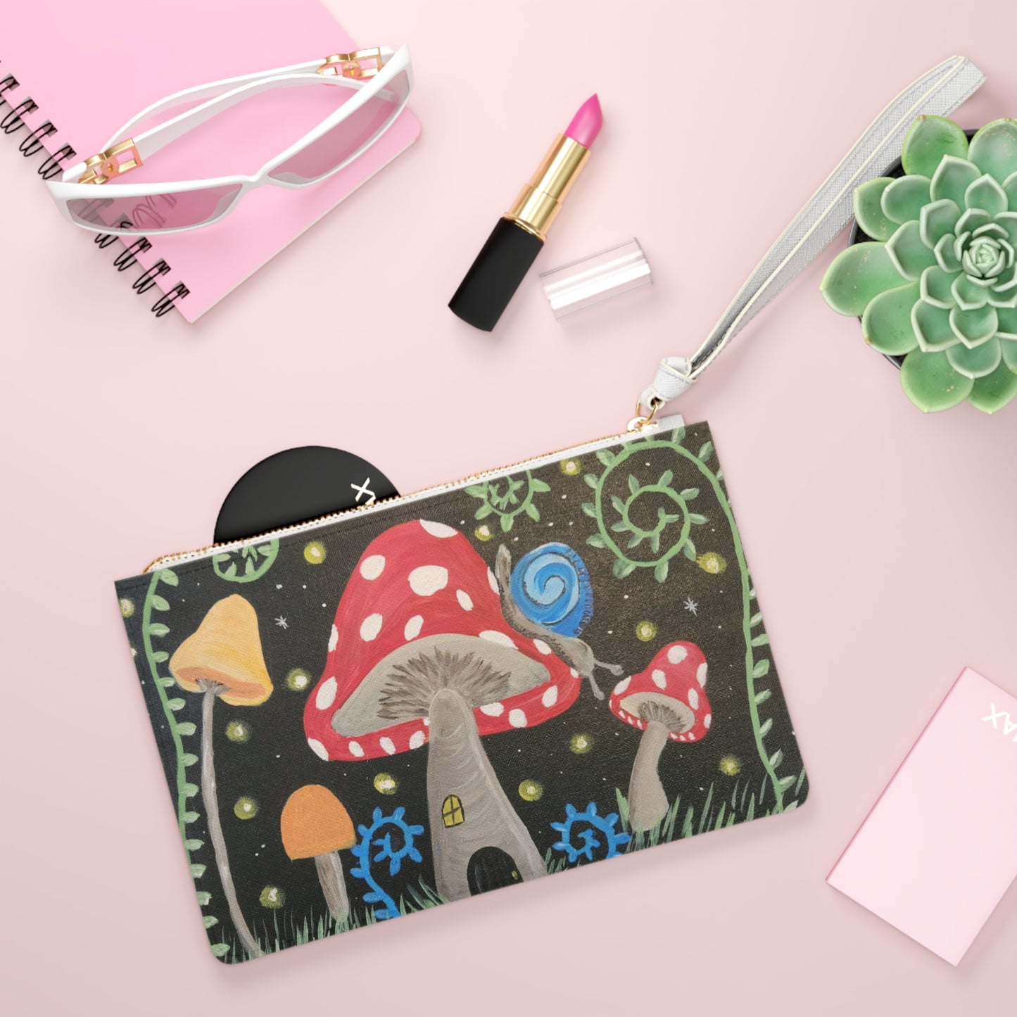 Magical Mushroom Large Clutch Bag (Brookson Collection) BLACK