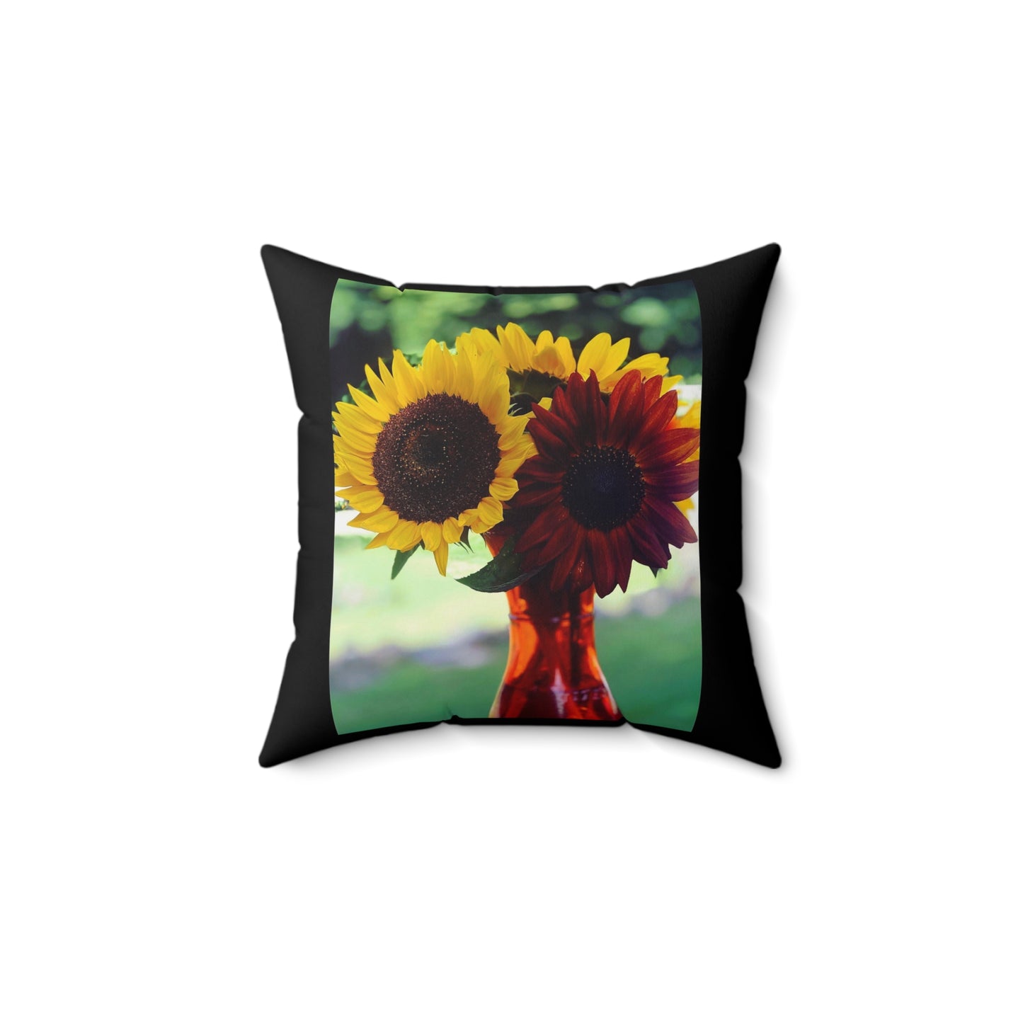 Bunched Sunflower Spun Polyester Square Pillow (Custom Creations By Catelyn) BLACK