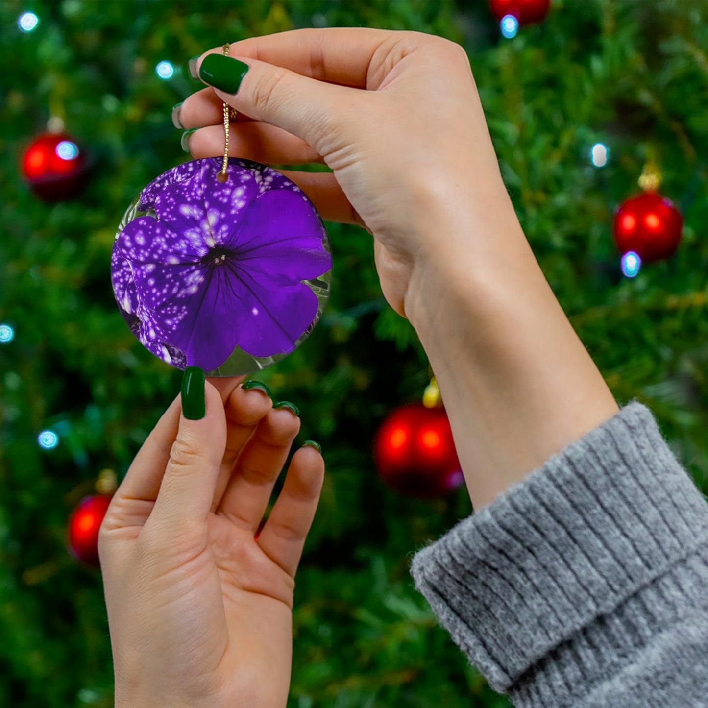 Purple Flower Ceramic Ornament (Custom Creations By Catelyn)