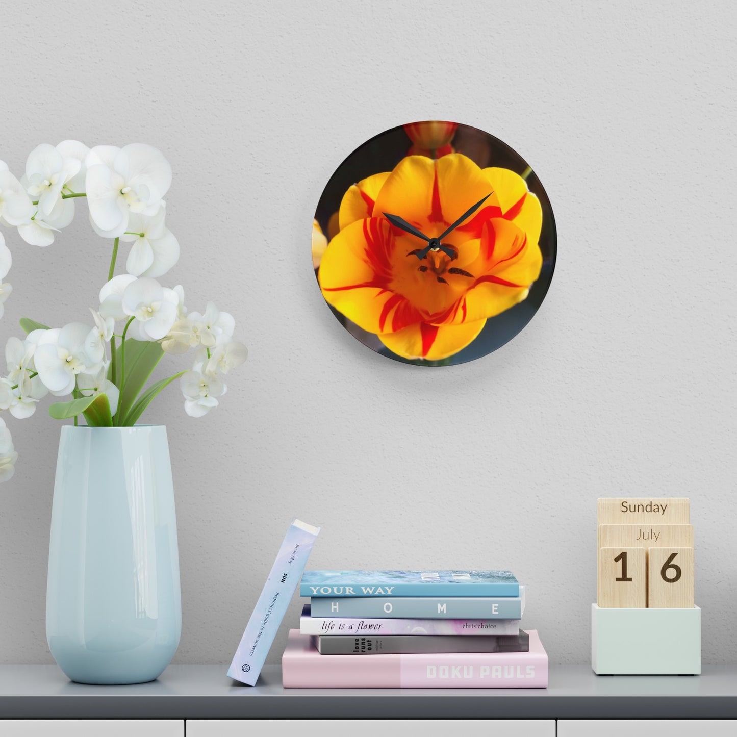 Mixed Tulip Acrylic Wall Clock (B & J Collections)