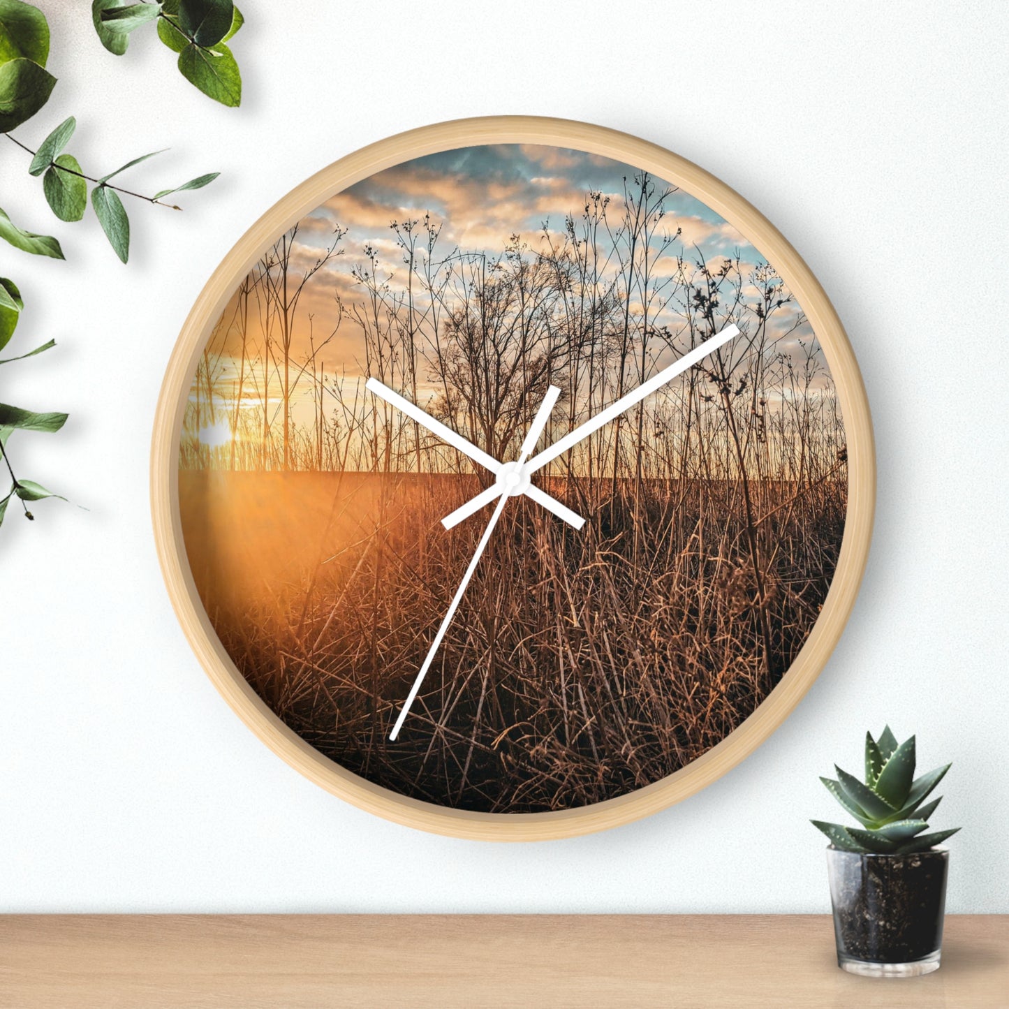 Cloudy Sunset Fields Wall Clock (SP Photography Collection)