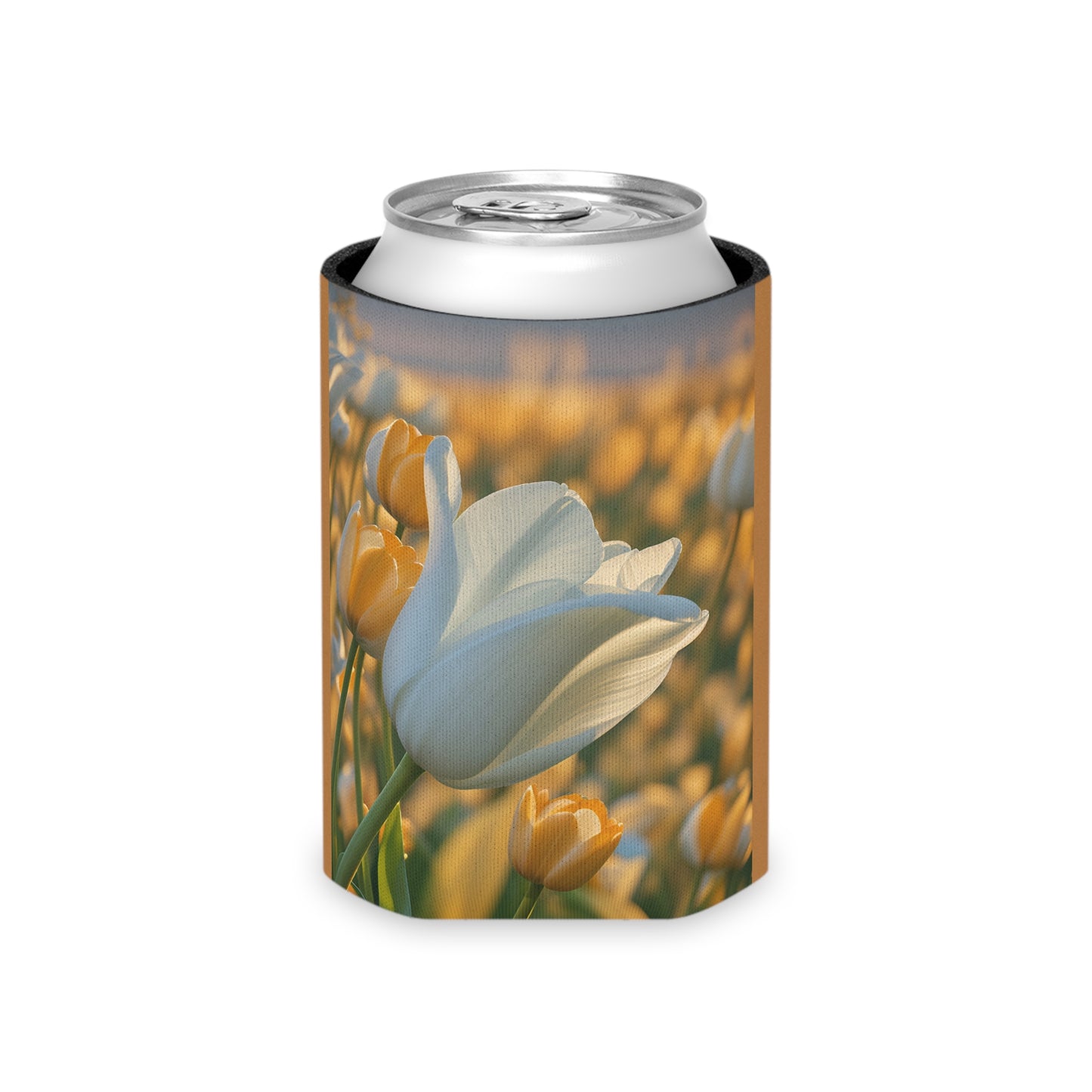 White Flower Tulip Regular Can Cooler (SP Photography Collection) Brown