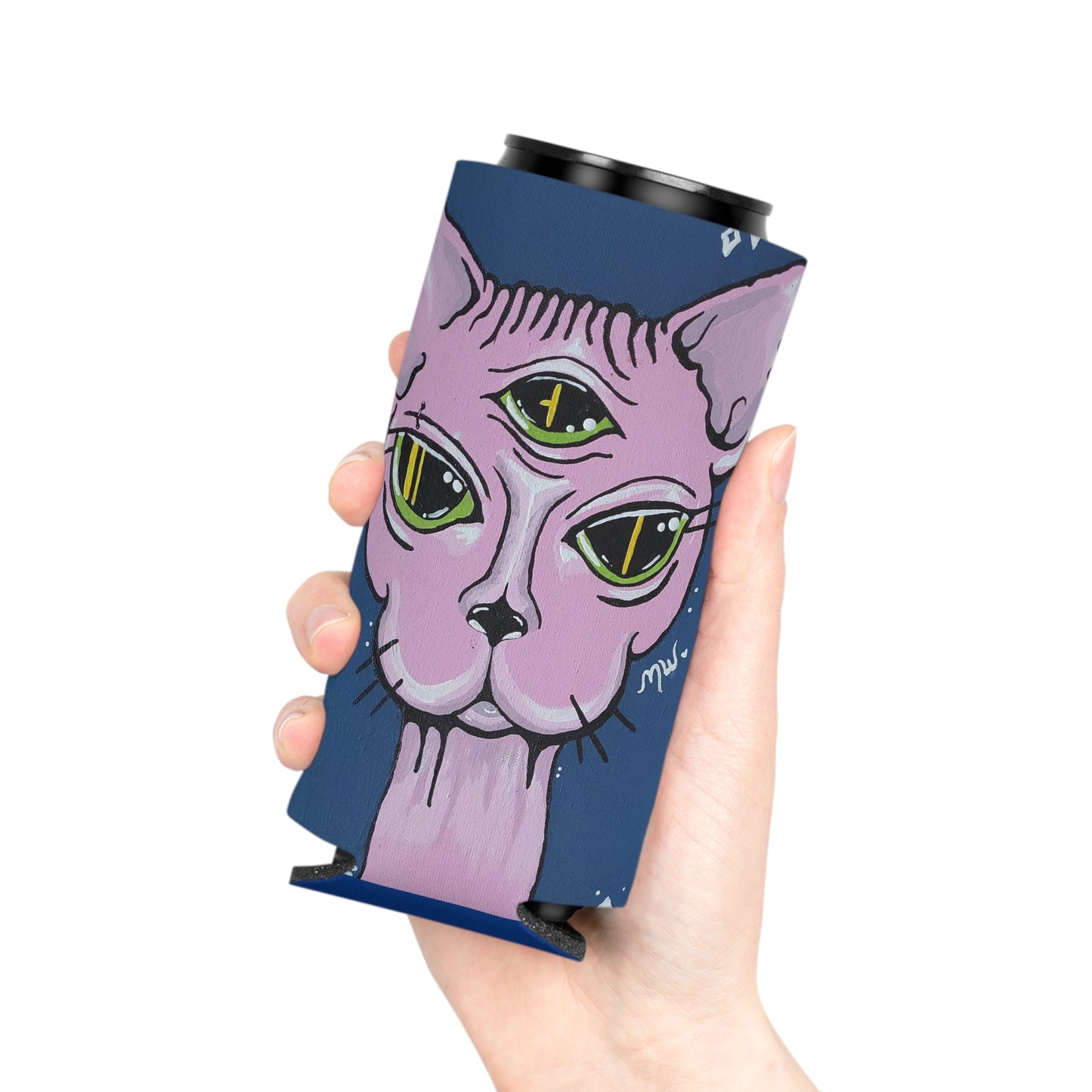 Madame Feline Can Slim Cooler Sleeve (Peculiar Paintings Collection) NAVY