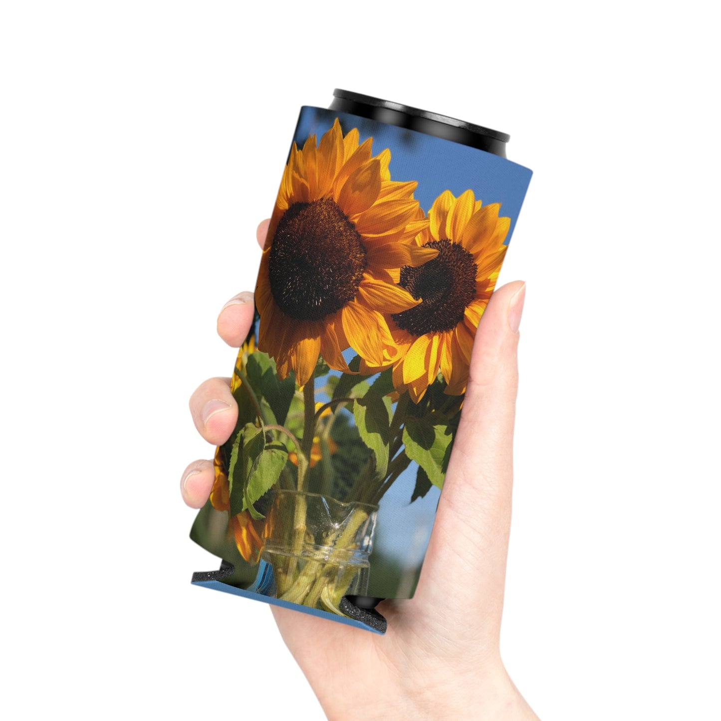 Sunflowers Can Slim Cooler Sleeve (Custom Creations By Catelyn) BLUE