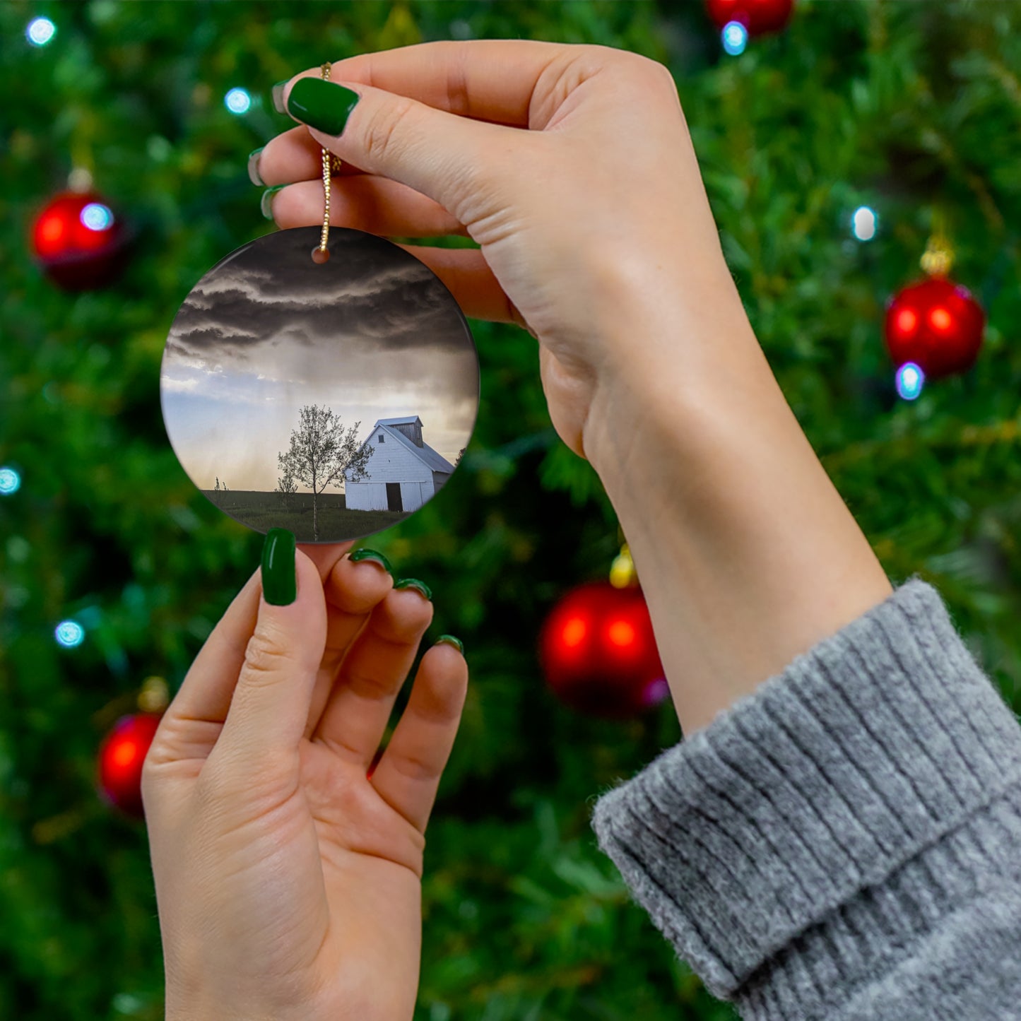 Cloudy Barn Ceramic Ornament (SP Photography Collection)