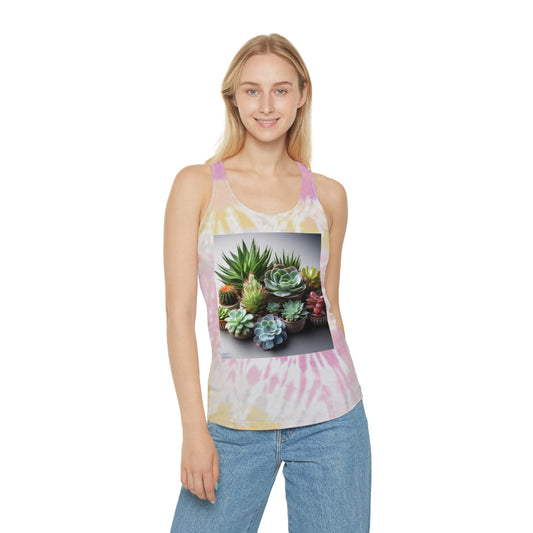 Pink succulent Tie Dye Racerback Tank Top (ai B & J Collections)