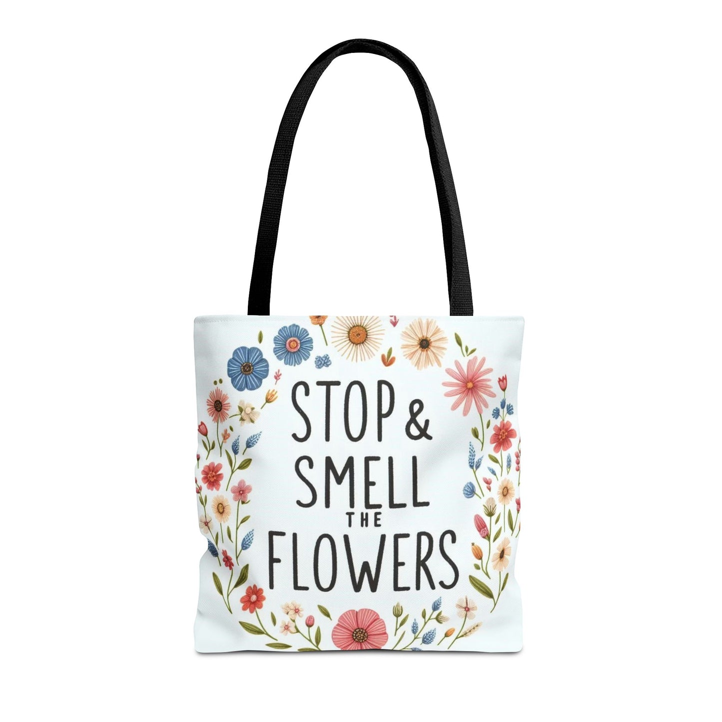 Smell The Flowers Tote Bag (aiB & J Collections) WHITE