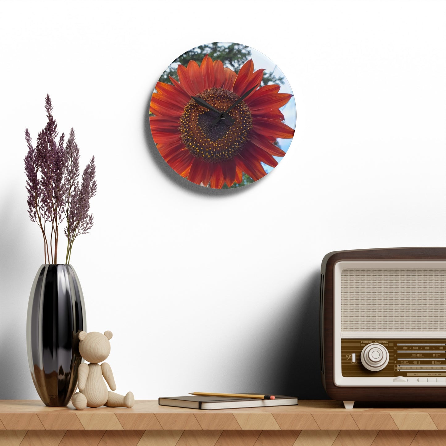 Heart Sunflower Acrylic Wall Clock (Enchanted Exposures By Tammy Lyne Collection)