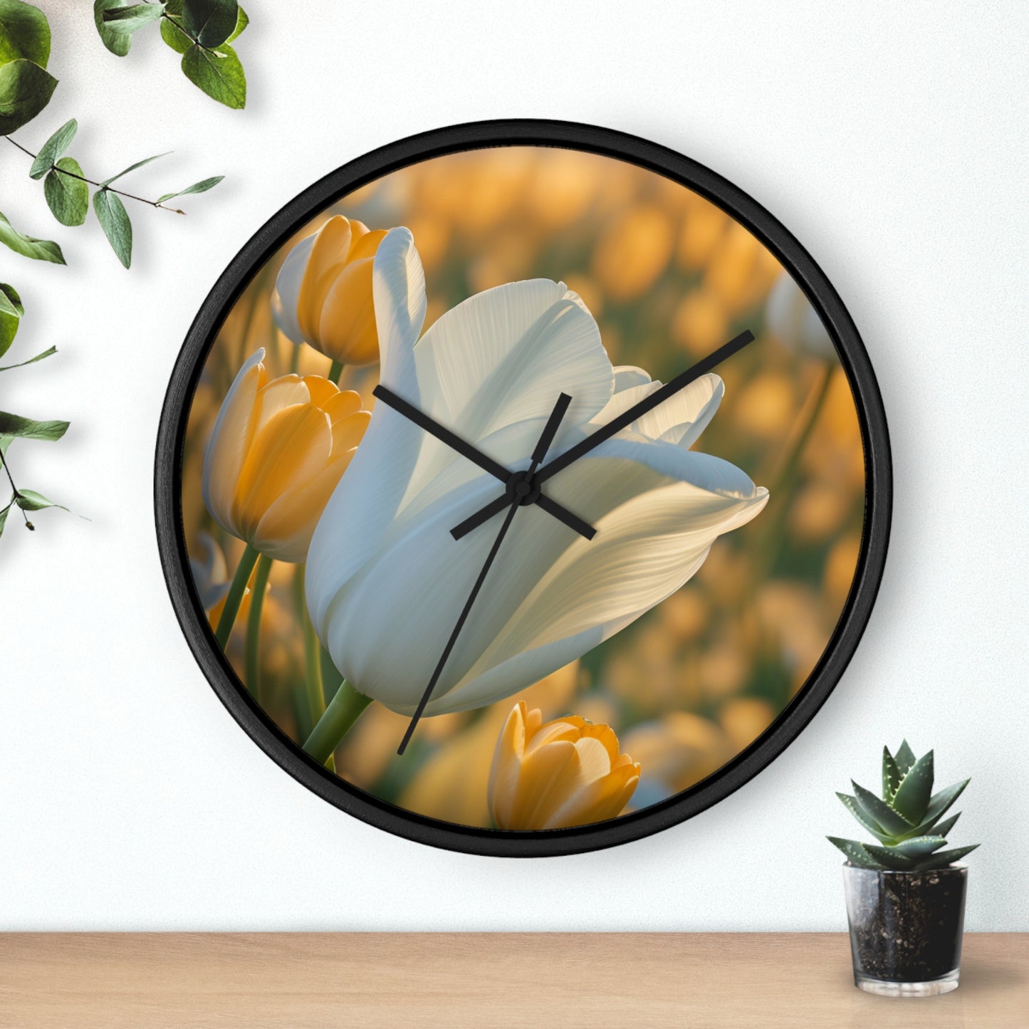 White Flower Tulip Wall Clock (SP Photography Collection)