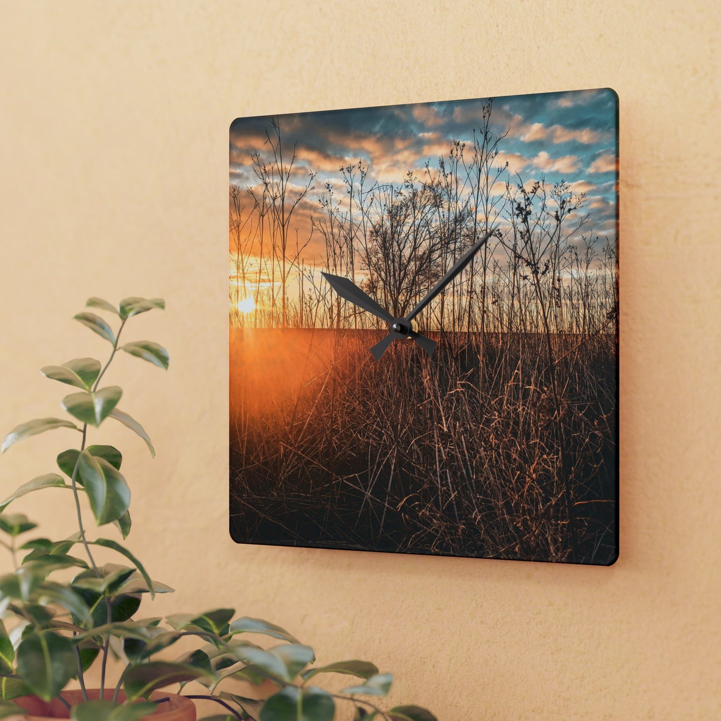 Cloudy Sunset Fields Acrylic Wall Clock (SP Photagrapy Collection)