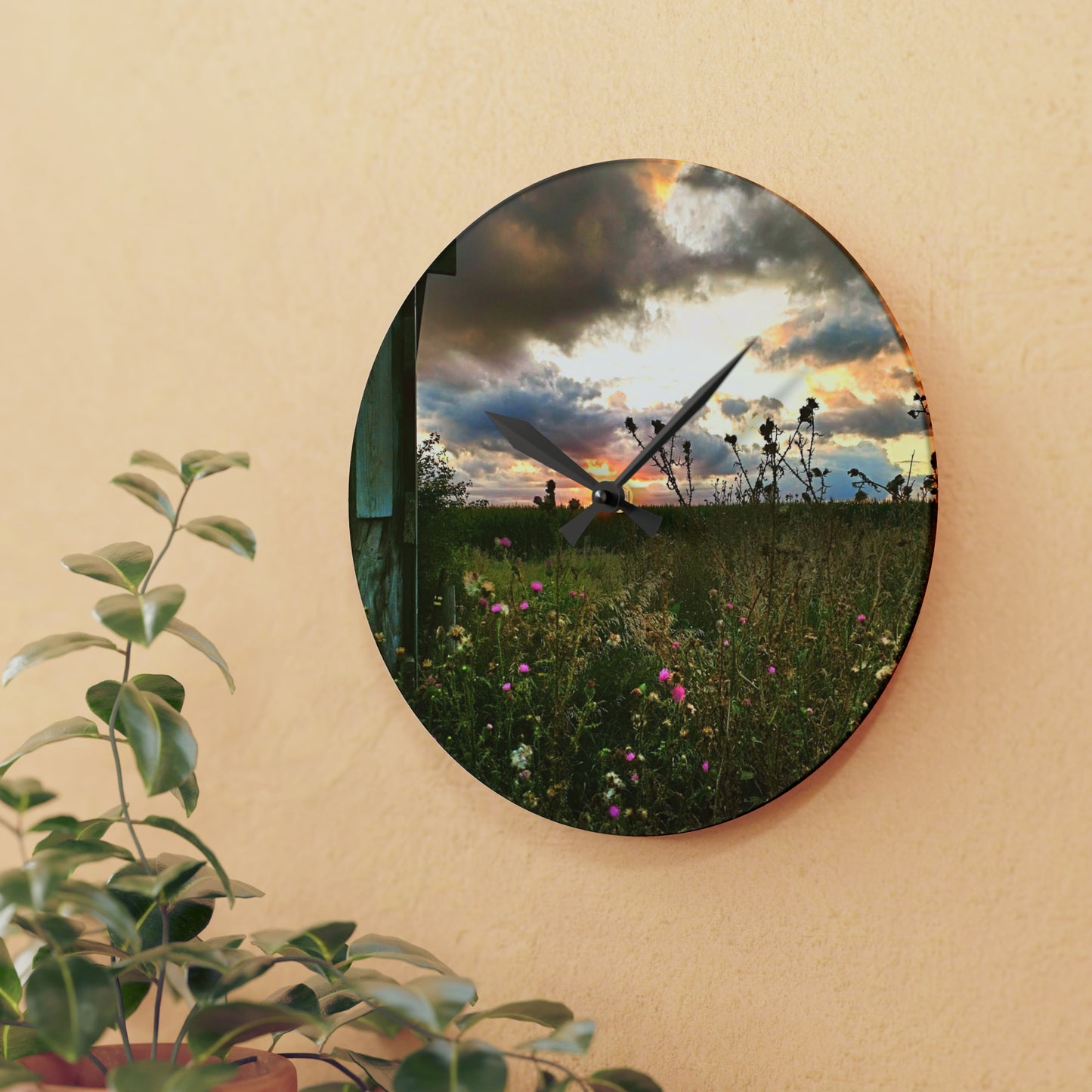 Cloudy Field Acrylic Wall Clock (SP Photography Collection)