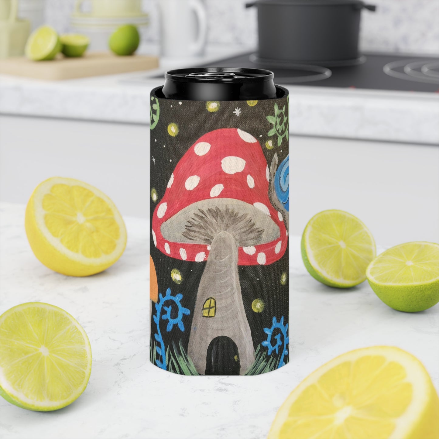 Magical Mushroom Slim Can Cooler Sleeve (Brookson Collection) BLUE