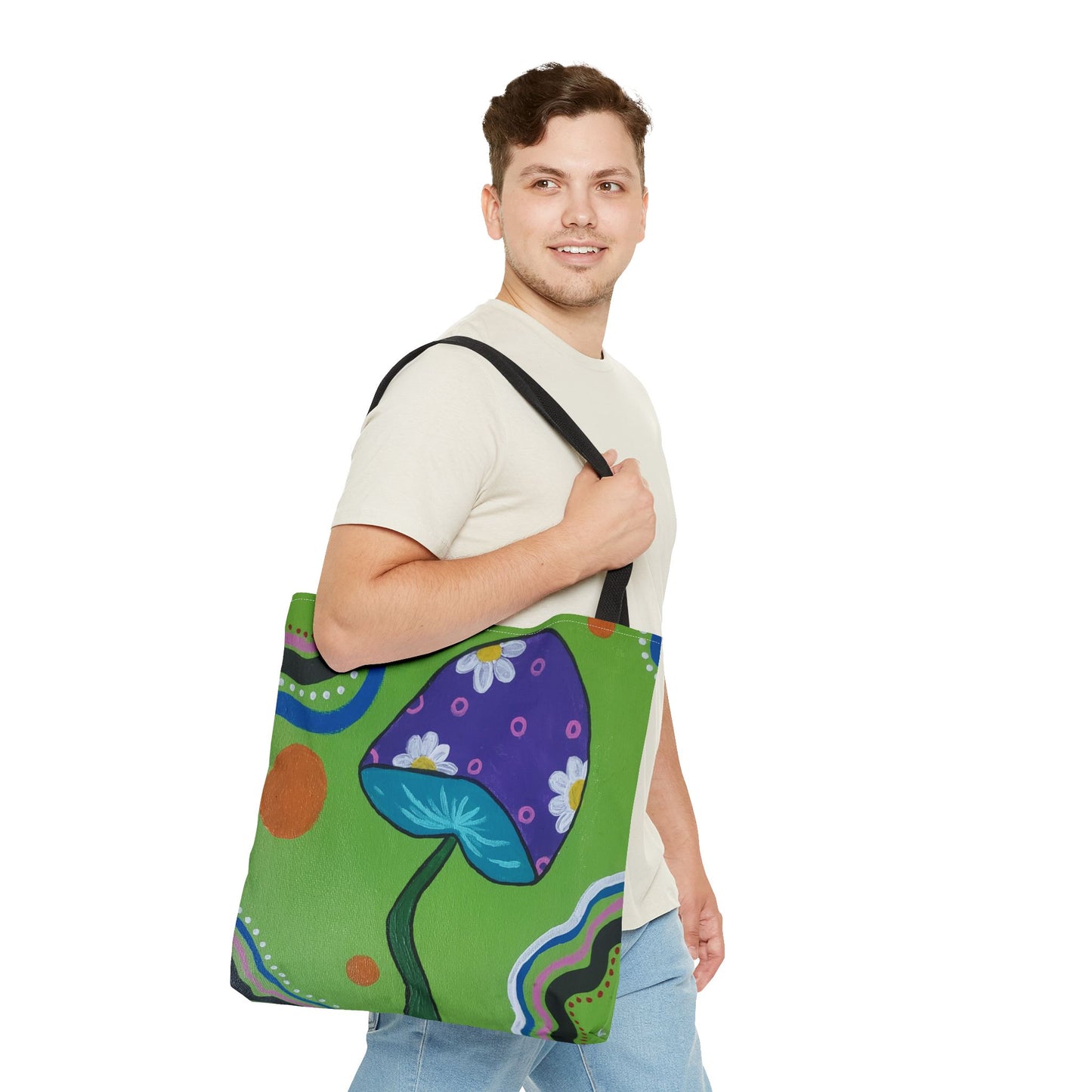 Marguerite Mushroom Tote Bag (Peculiar Paintings Collection) GREEN