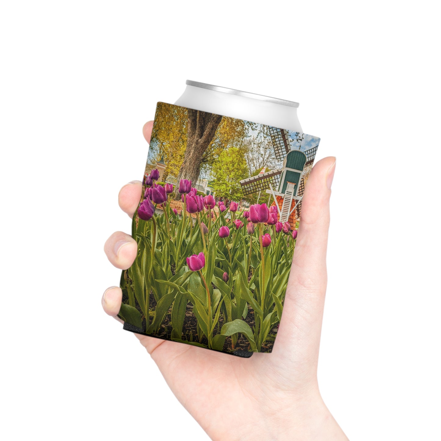 Windmill Tulips Regular Can Cooler (SP Photography Collection) BLACK