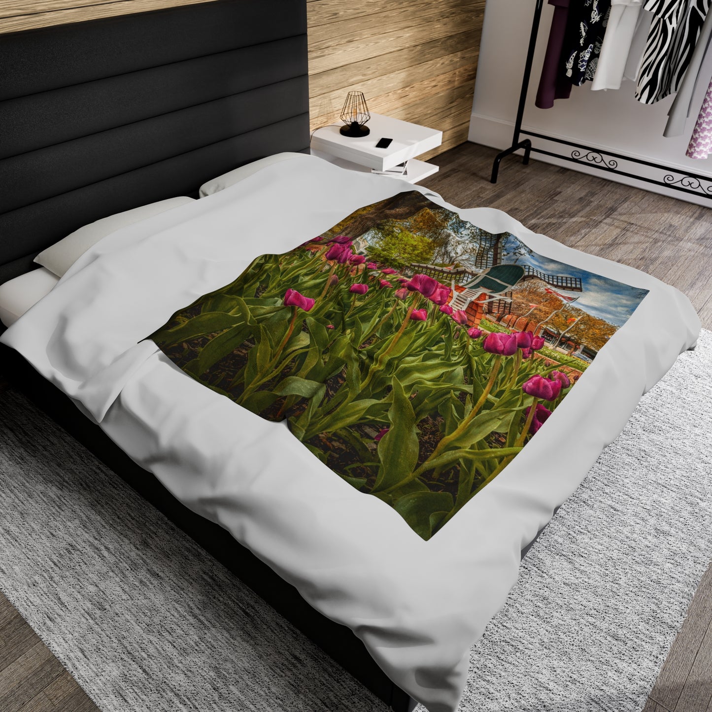 Windmill Tulips Velveteen Plush Blanket (SP Photography Collection)