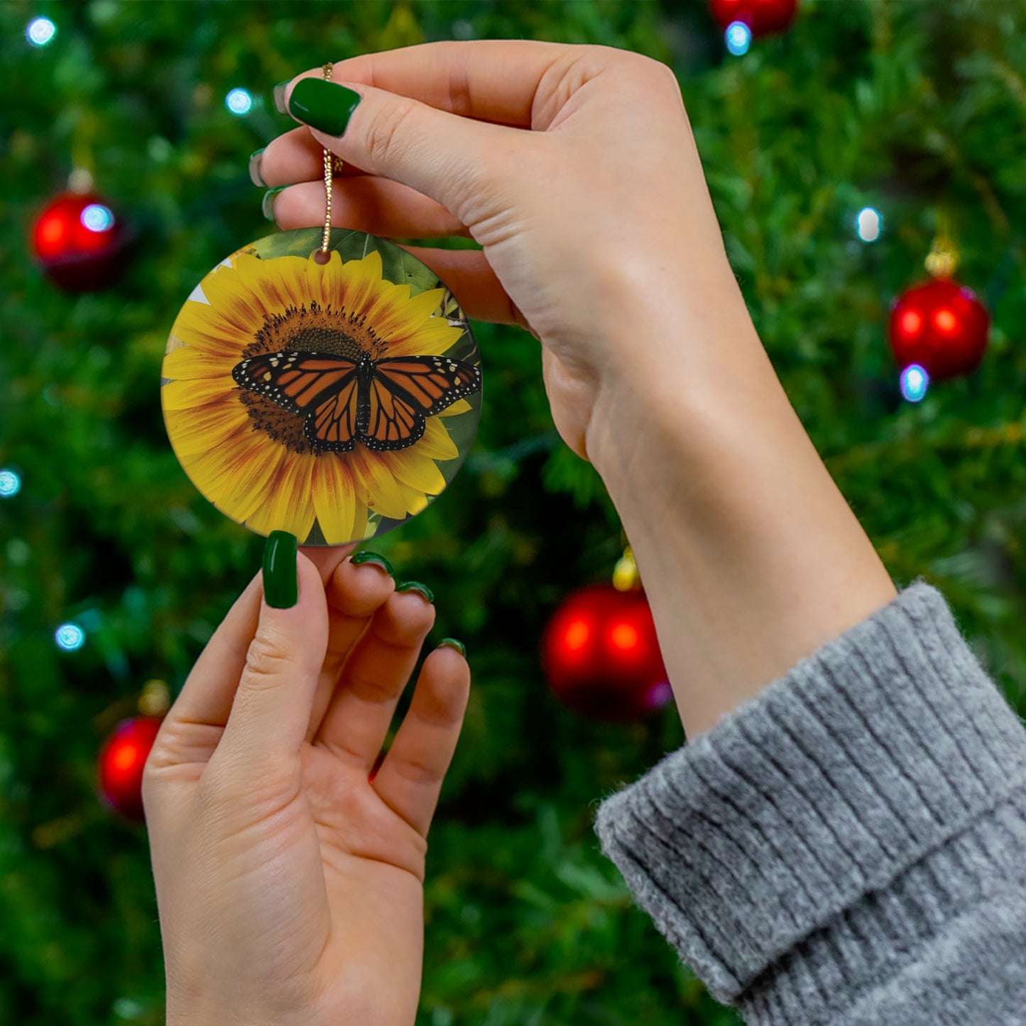 Happy Sunflower Ceramic Ornament (Enchanted Exposures By Tammy Lyne)