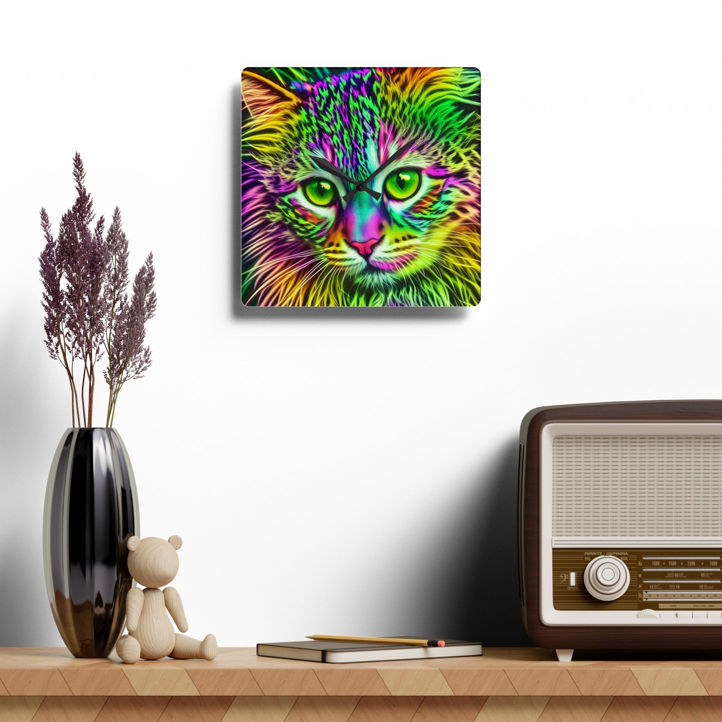 Colorful Kitty Acrylic Wall Clock (SP Photography Collection)