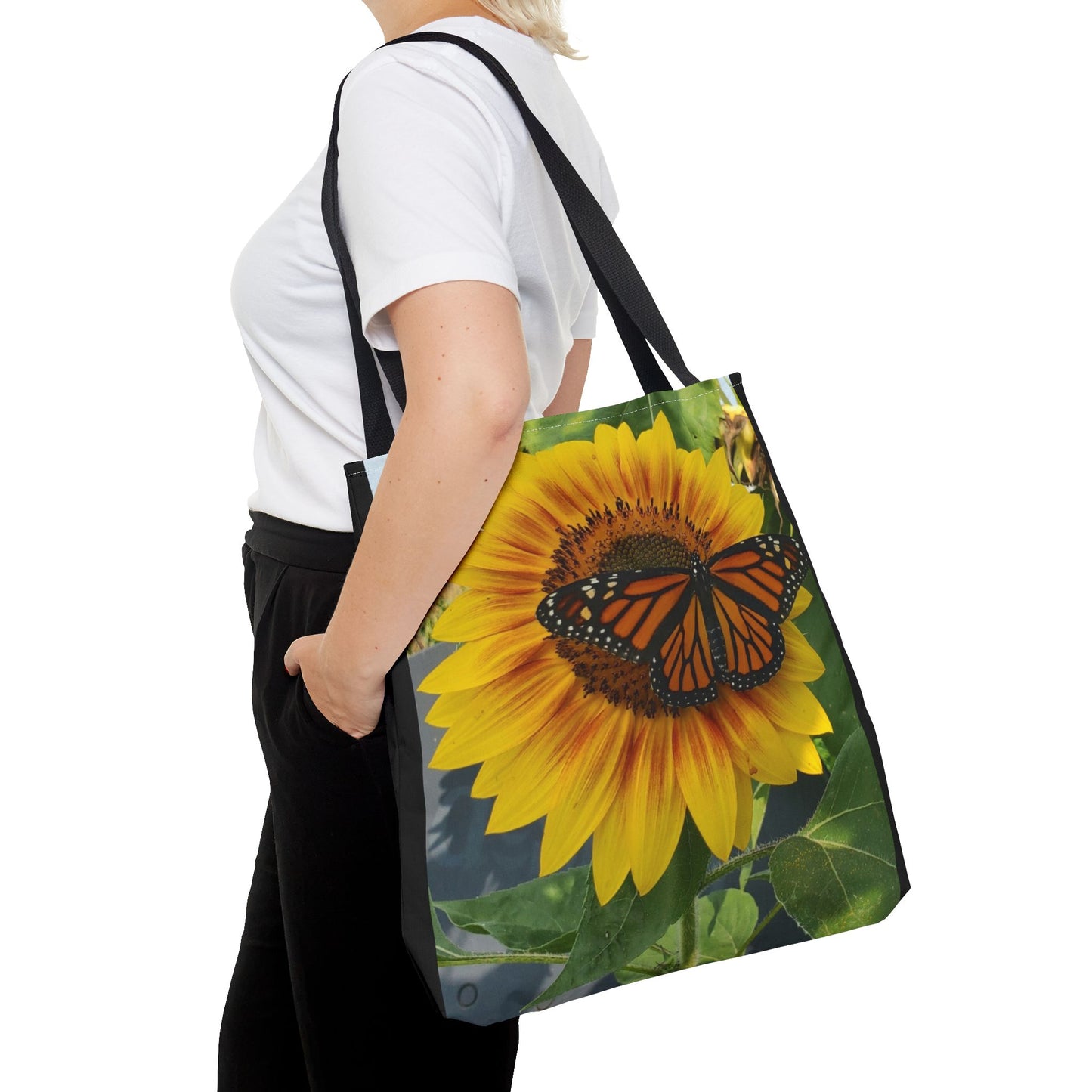 Happy Sunflower Butterfly Tote Bag (Enchanted Exposures By Tammy Lyne) BLACK