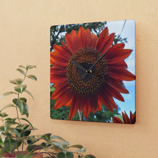 Heart Sunflower Acrylic Wall Clock (Enchanted Exposures By Tammy Lyne)