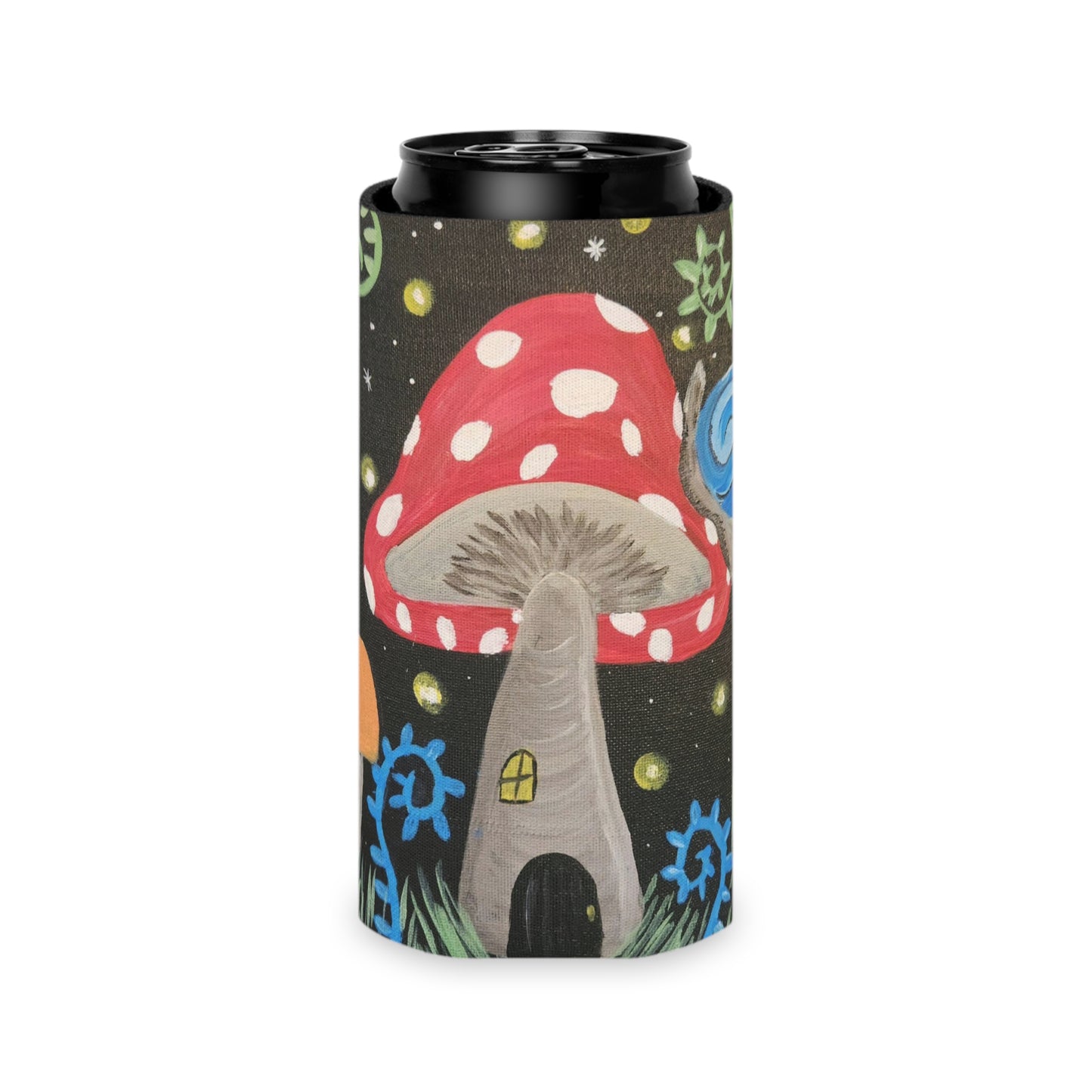 Magical Mushroom Slim Can Cooler Sleeve (Brookson Collection) BLUE