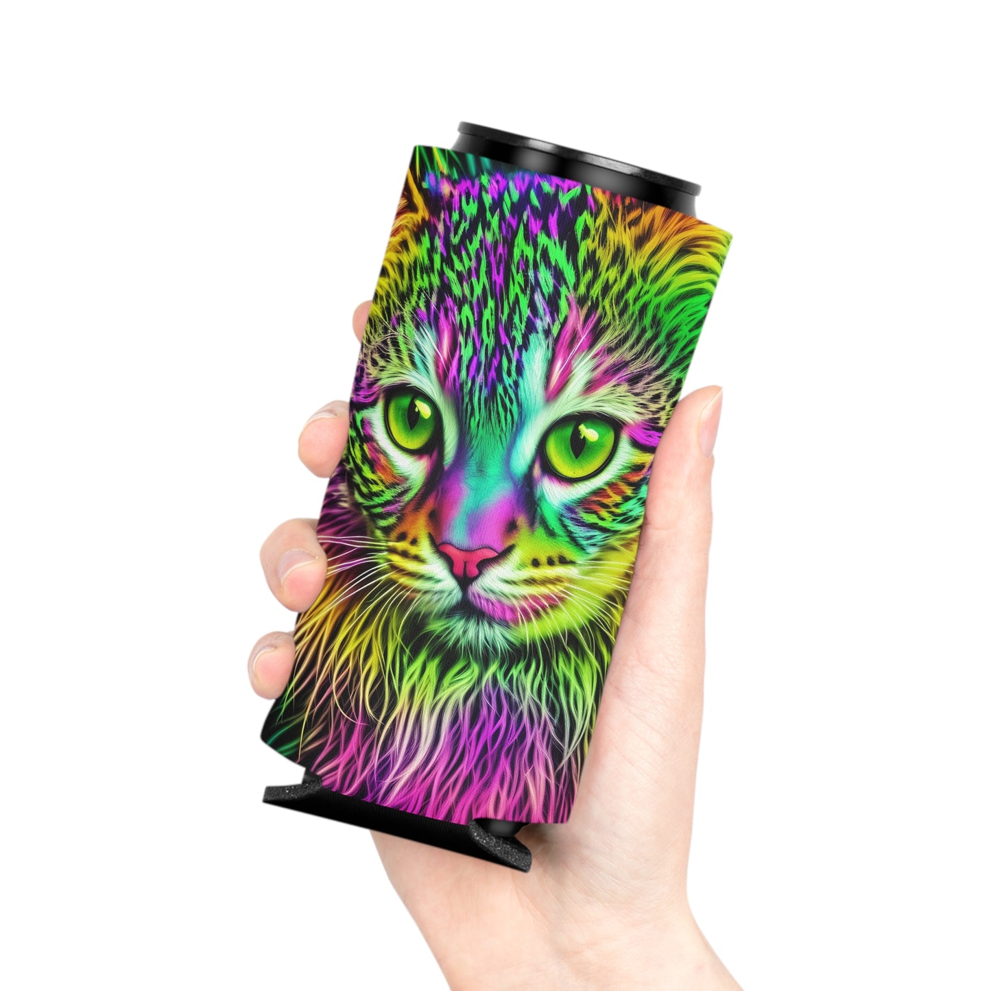 Colorful Kitty Slim Can Cooler Sleeve (SP Photography Collection) BLACK