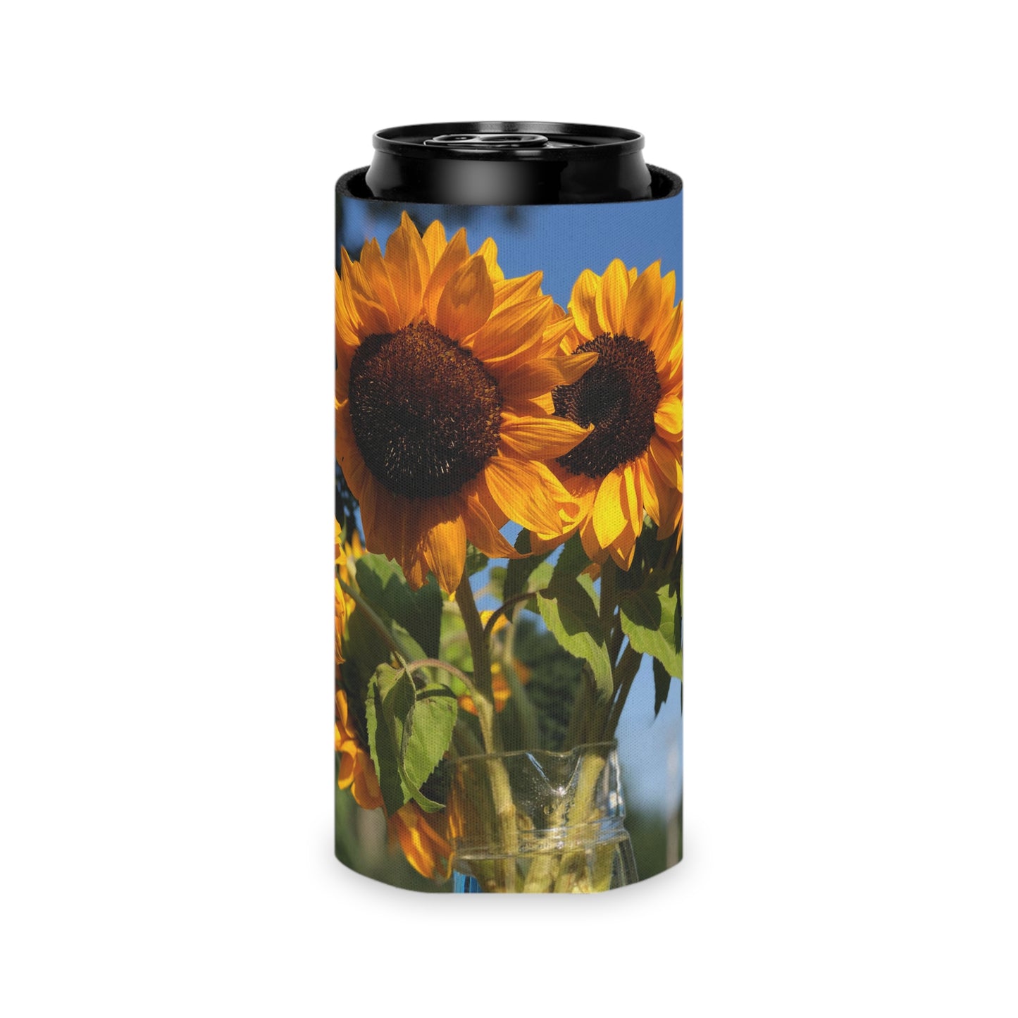 Sunflowers Can Slim Cooler Sleeve (Custom Creations By Catelyn) BLUE