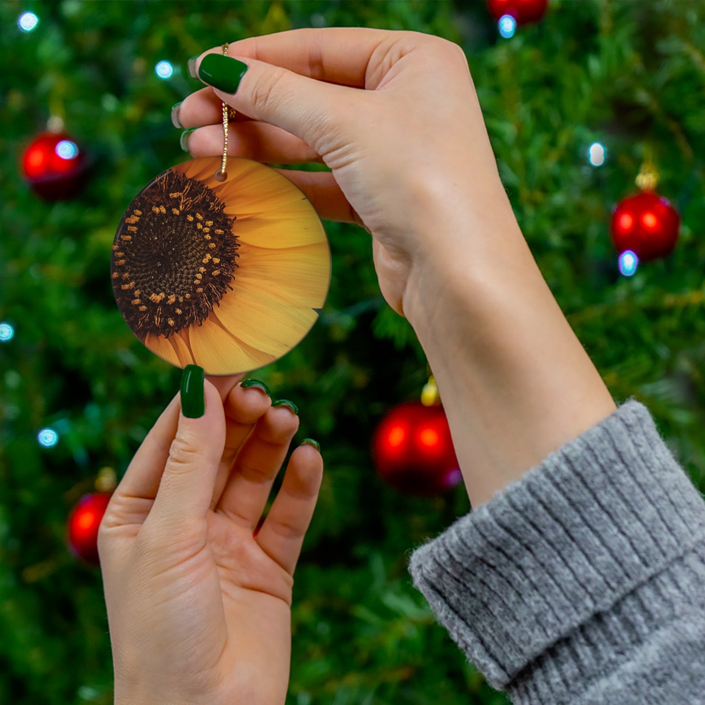 Sun Ray Sunflower Ceramic Ornament (SP Photography Collection)