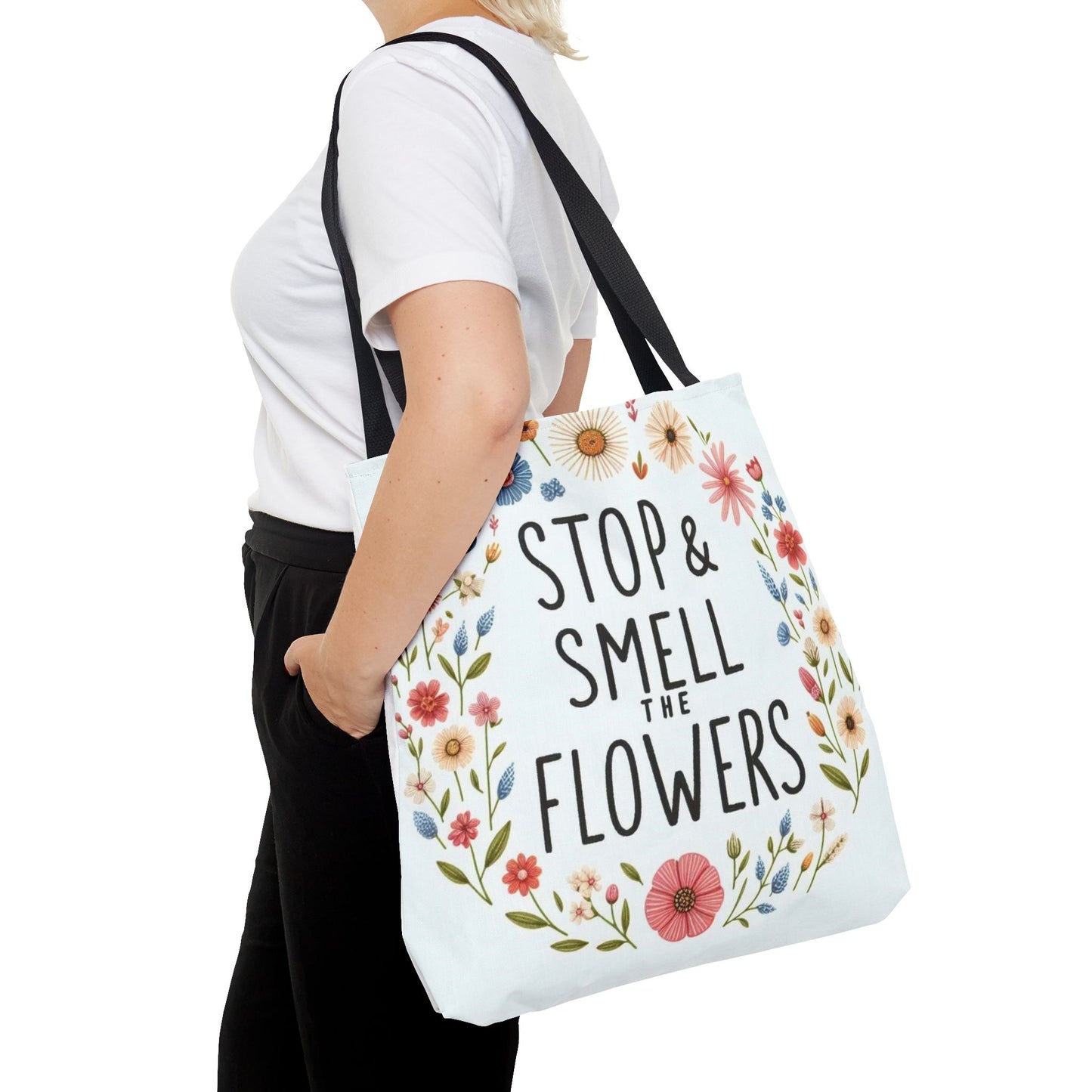 Smell The Flowers Tote Bag (aiB & J Collections) WHITE