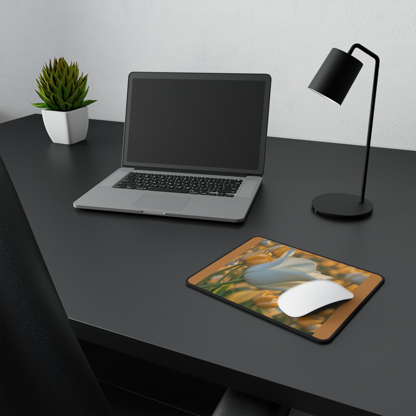 White Flower Tulip Non-Slip Mouse Pad (SP Photography Collection) BROWN