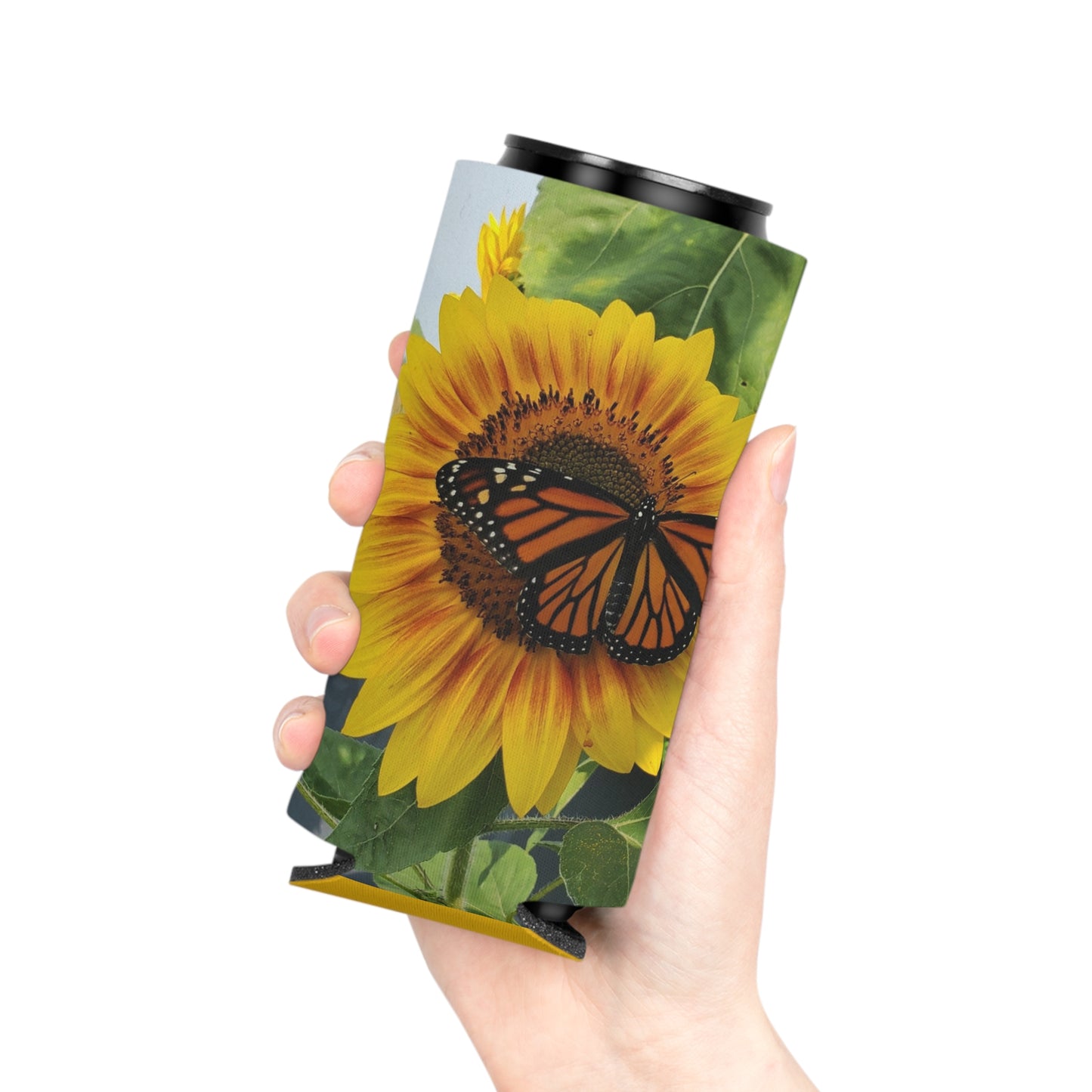 Happy Sunflower Slim Can Cooler Sleeve (Enchanted Exposures By Tammy Lyne) YELLOW