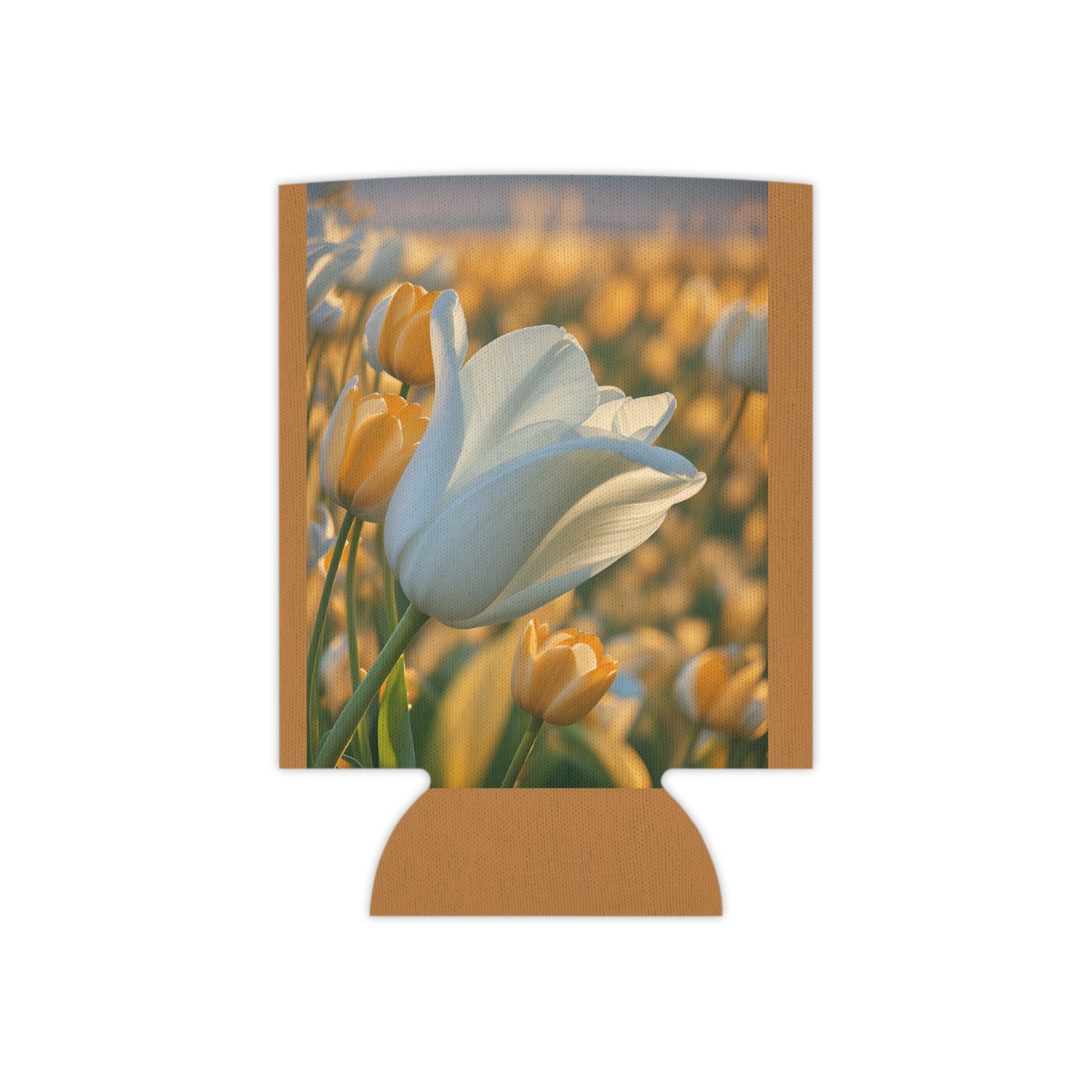 White Flower Tulip Regular Can Cooler (SP Photography Collection) Brown