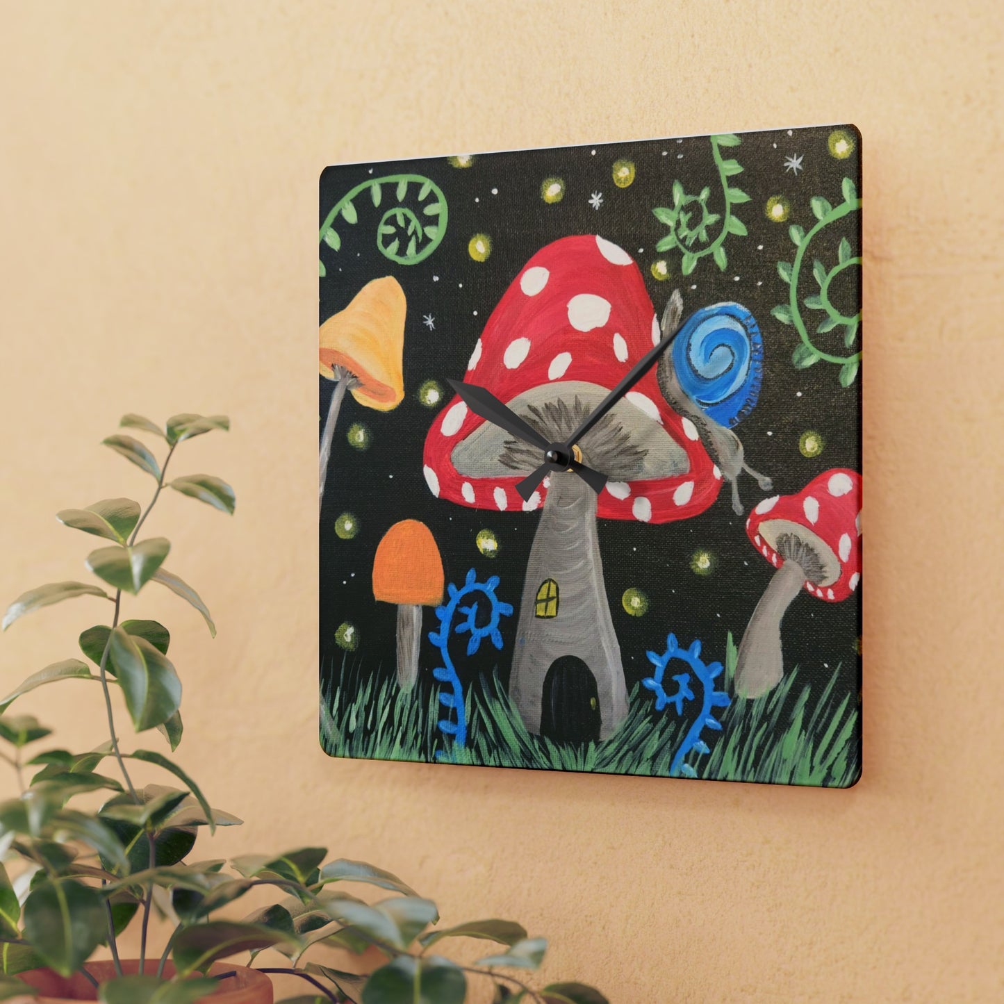 Magical Mushrooms Acrylic Wall Clock (Brookson Collection)