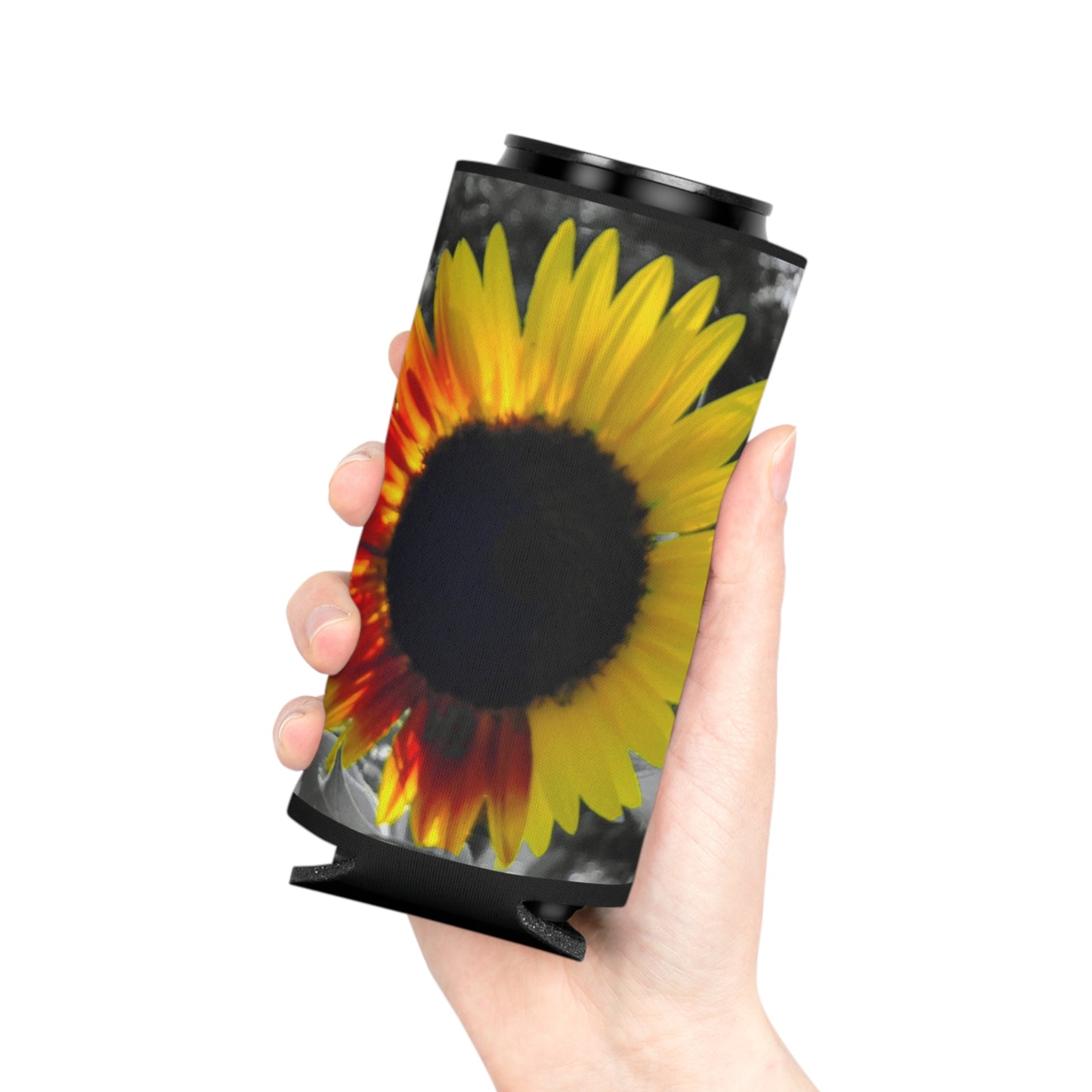 Mixed Sunflower Slim Can Cooler Sleeve (Enchanted Exposures By Tammy Lyne) BLACK