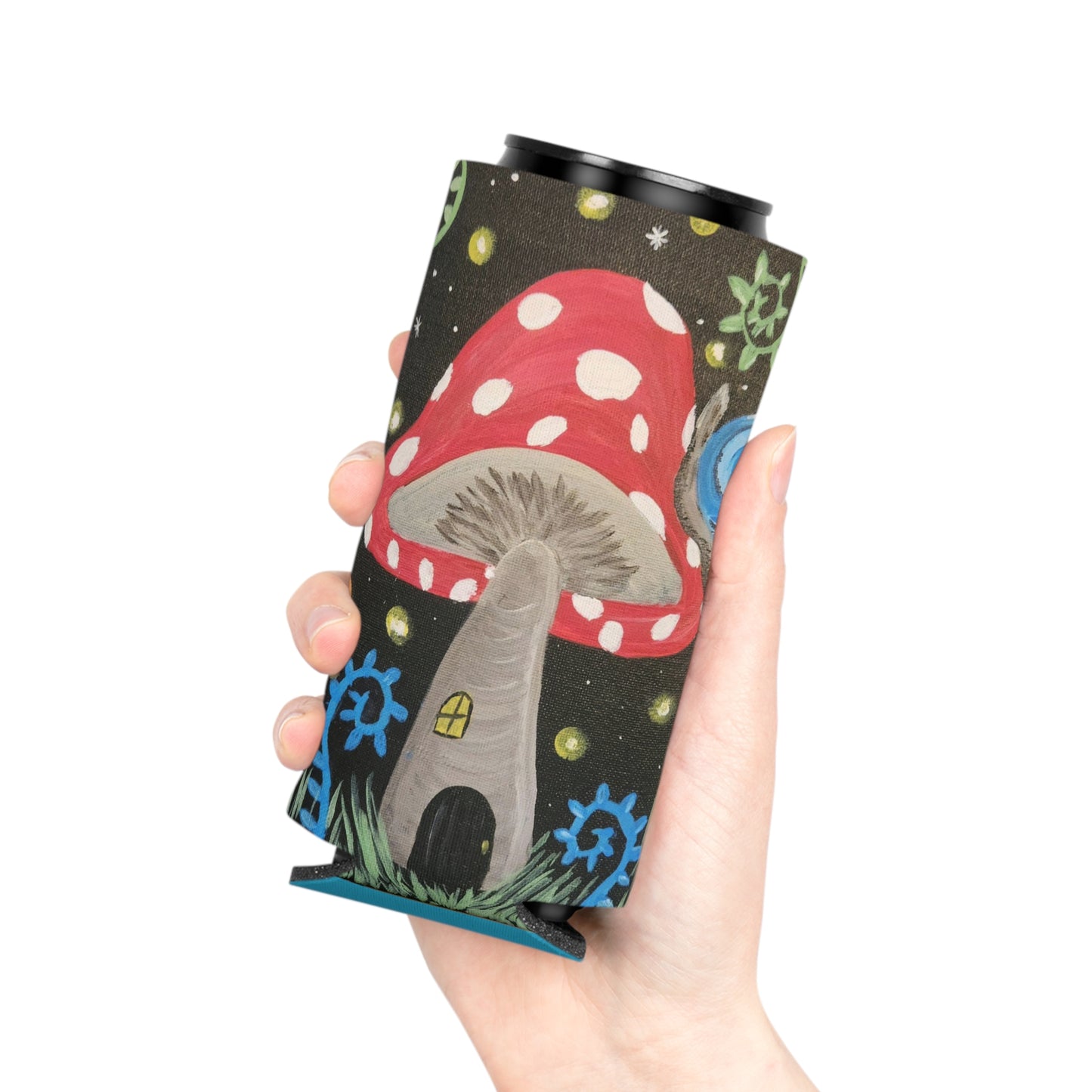 Magical Mushroom Slim Can Cooler Sleeve (Brookson Collection) BLUE