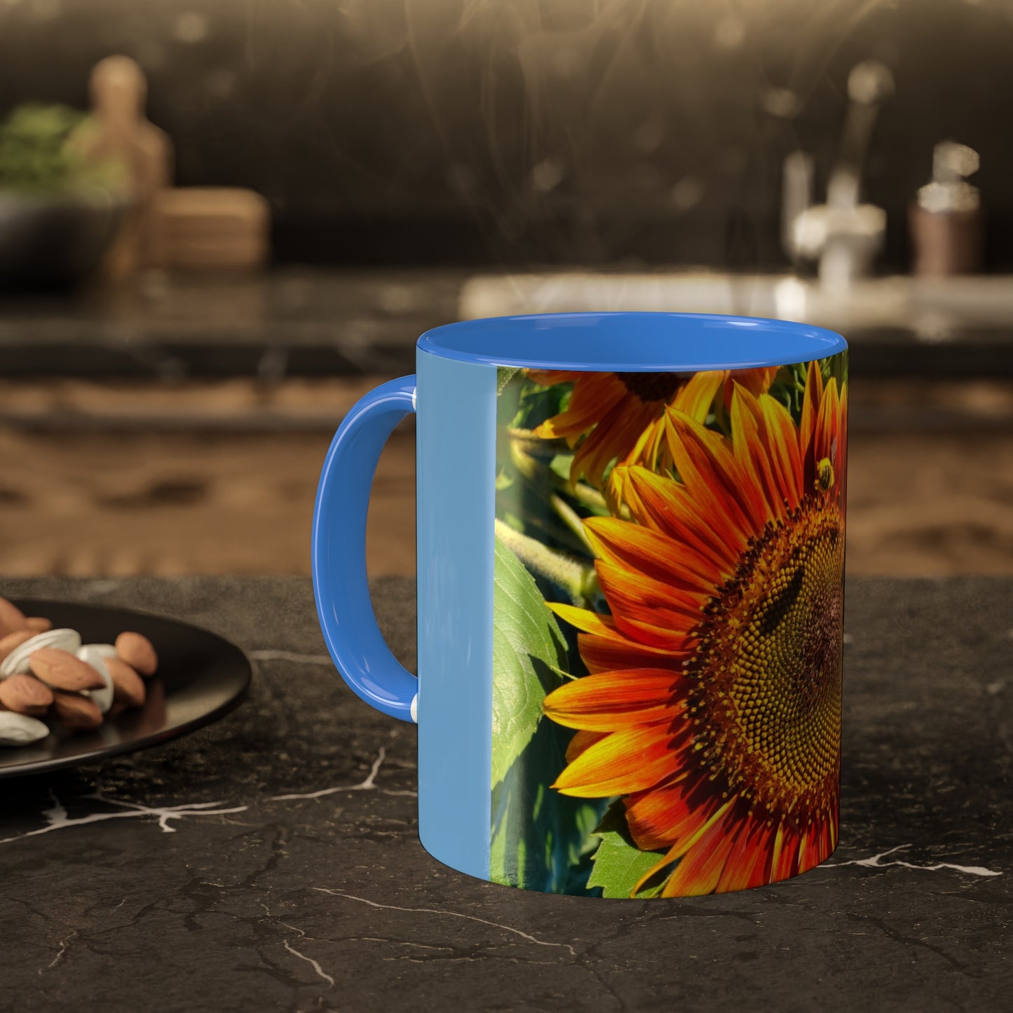 Bumble Bee Sunflower Mug, 11oz (Enchanted Exposures By Tammy Lyne Collection) BLUE