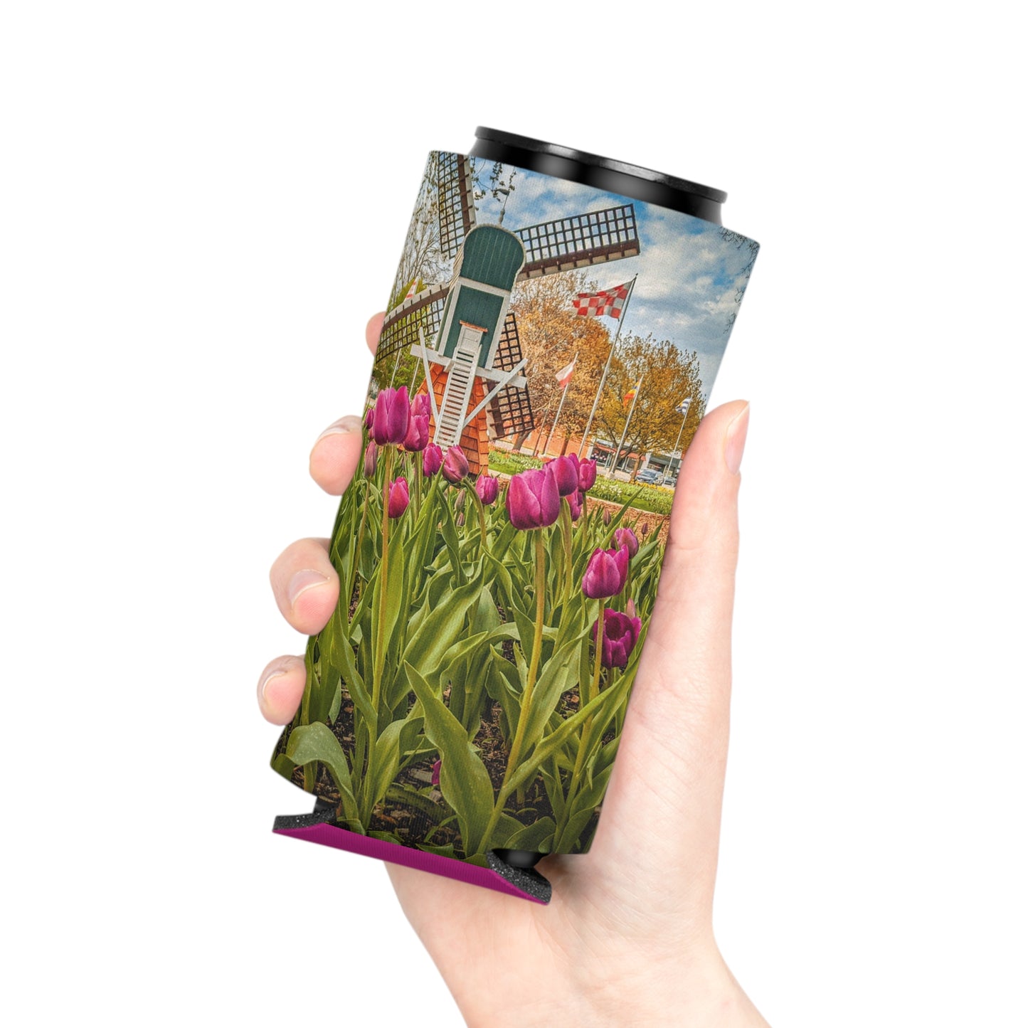 Windmill Tulips Slim Can Cooler Sleeve (SP Photography Collection) PINK