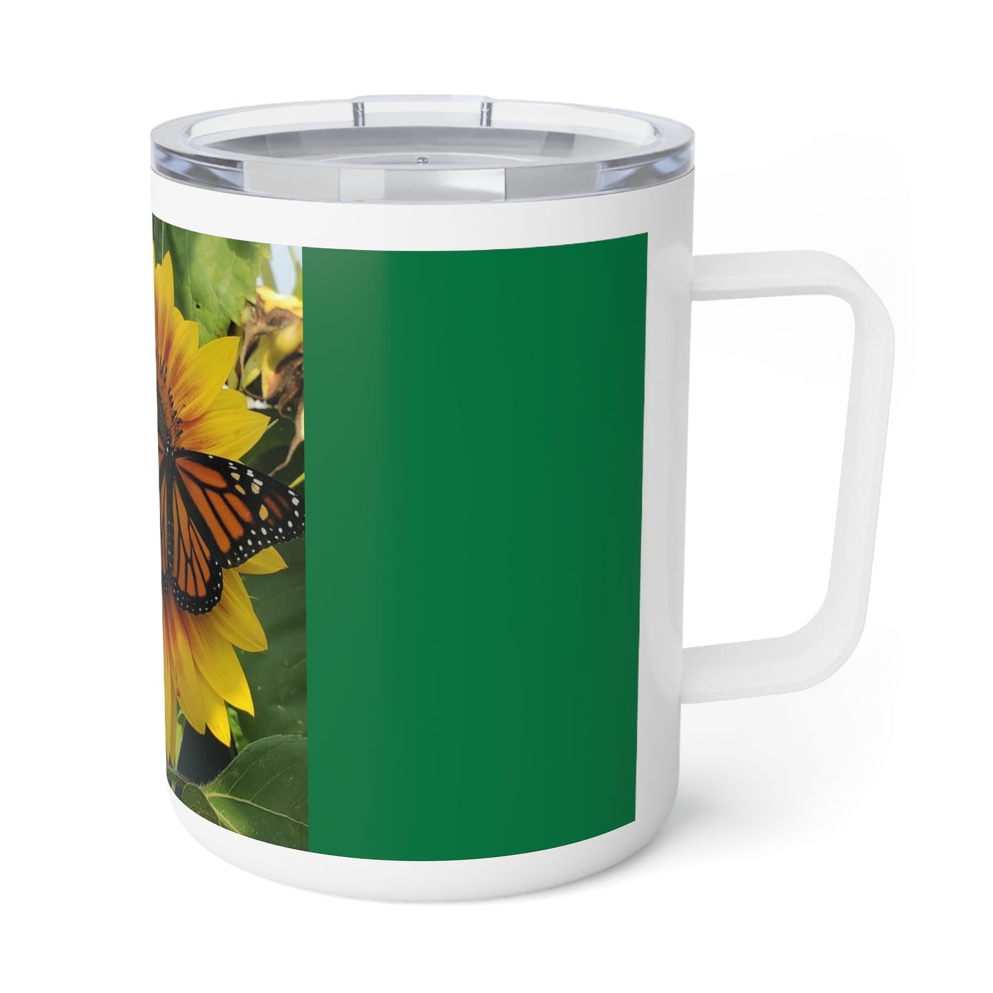 Happy Sunflower Insulated Coffee Mug, 10oz (Enchanted Exposures By Tammy Lyne Collection) GREEN