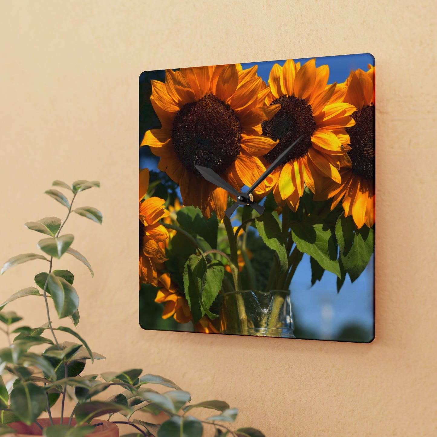 Bunched Sunflower Acrylic Wall Clock (Custom Creations By Catelyn)