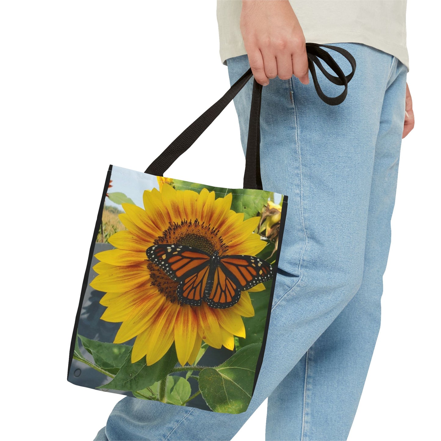 Happy Sunflower Butterfly Tote Bag (Enchanted Exposures By Tammy Lyne) BLACK