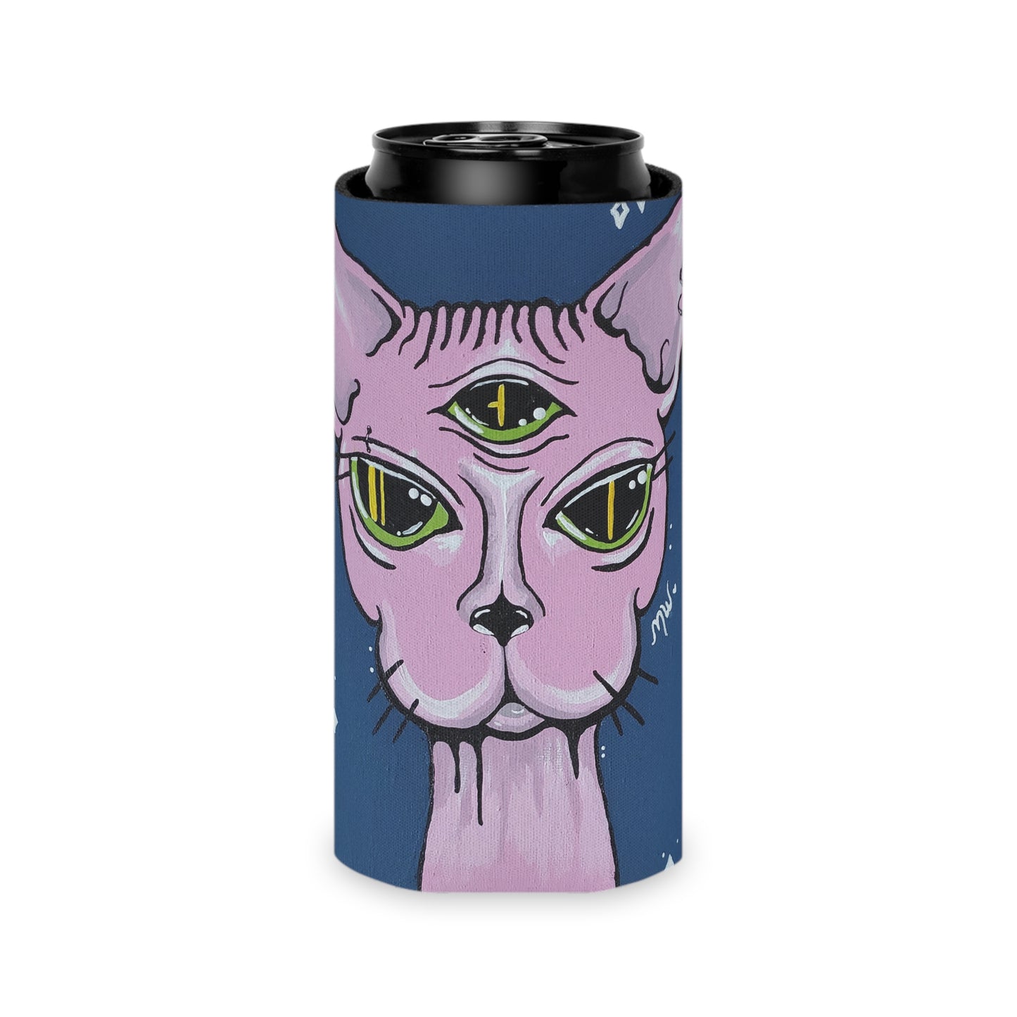 Madame Feline Can Slim Cooler Sleeve (Peculiar Paintings Collection) NAVY