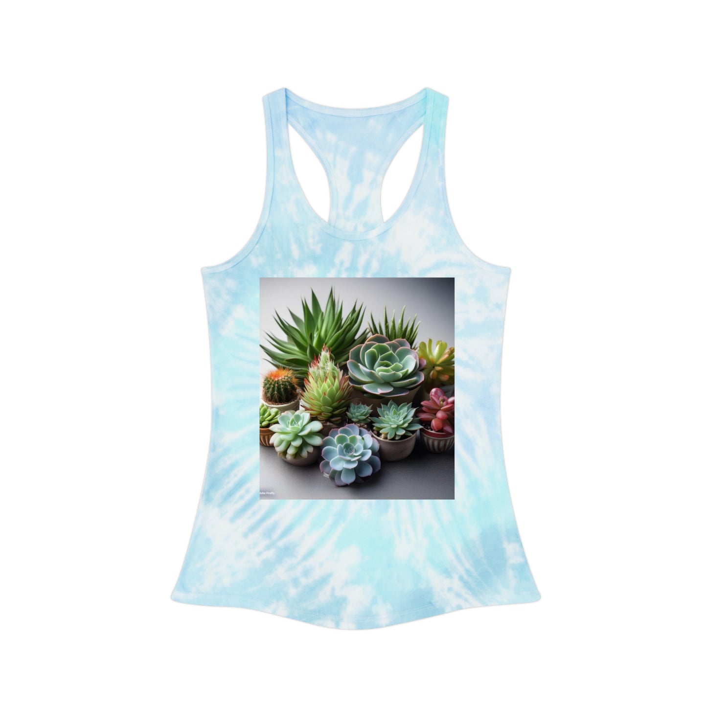 Blue succulent Tie Dye Racerback Tank Top (ai B & J Collections )