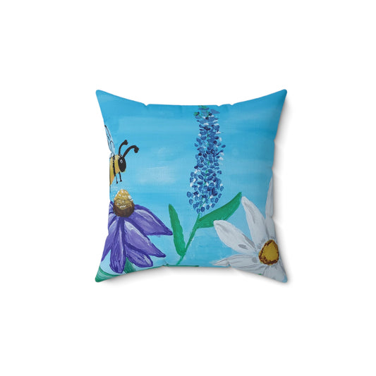 Busy Bee Spun Polyester Square Pillow (Brookson Collection) BLUE