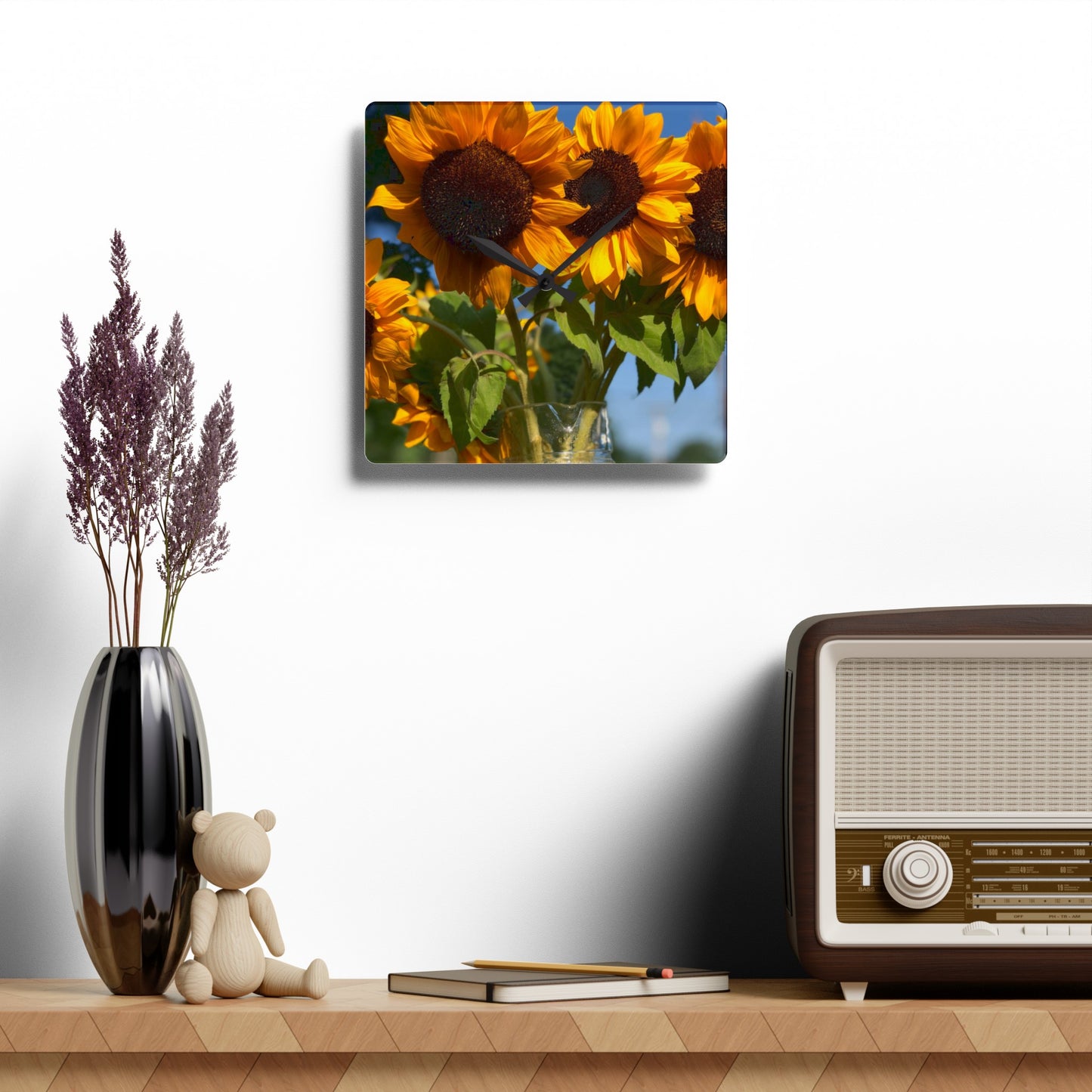 Bunched Sunflower Acrylic Wall Clock (Custom Creations By Catelyn)